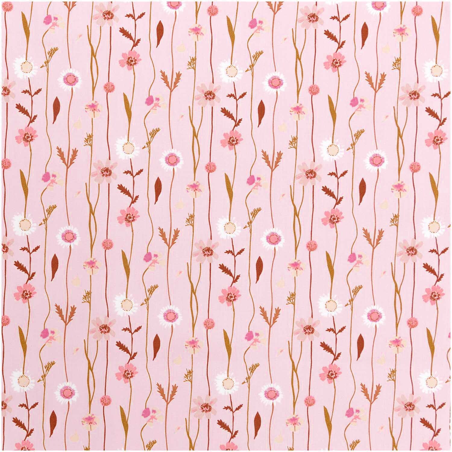 Stoffabschnitt Druckstoff Wildblumen rosa 50x140cm
