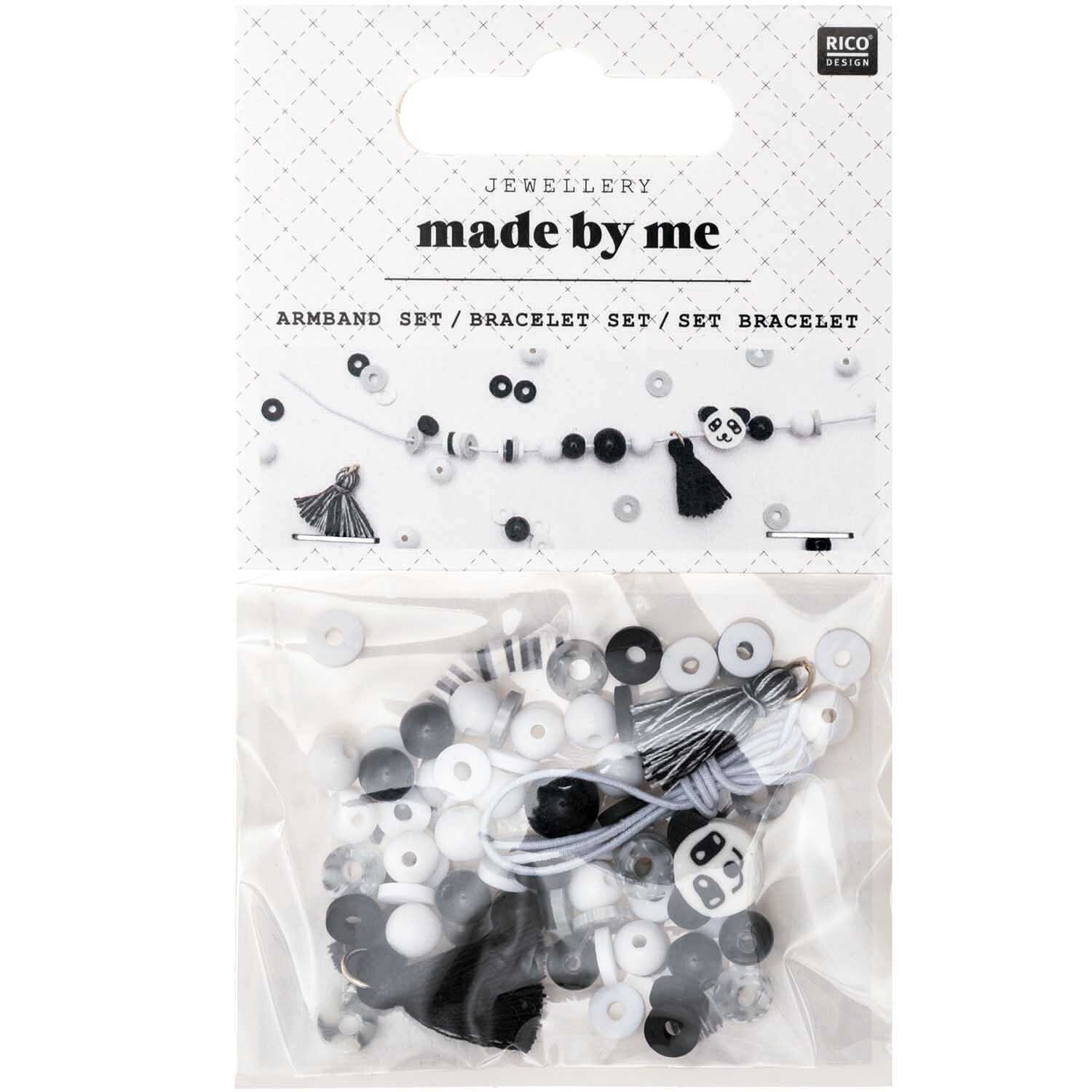 Mini Perlen Armband Set schwarz-weiß