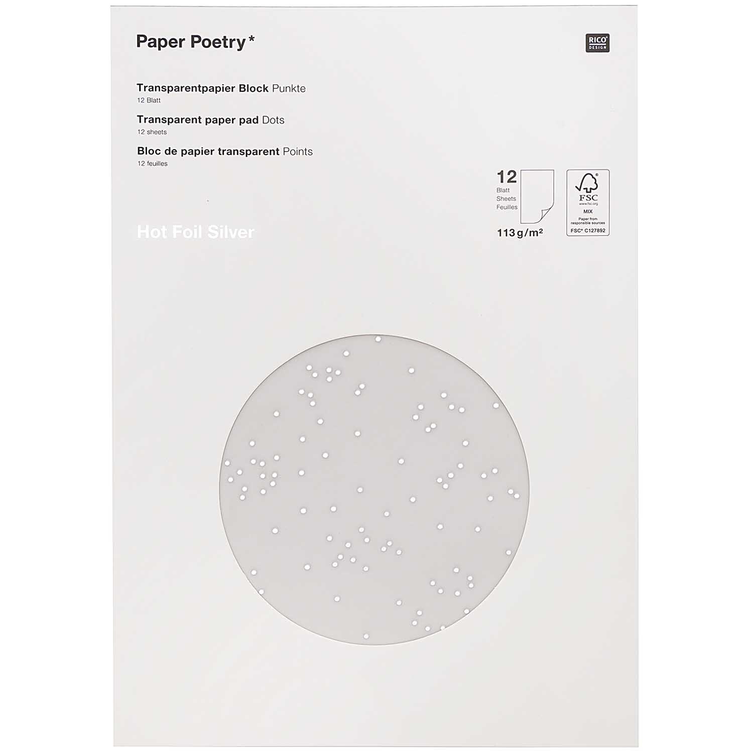Paper Poetry Transparentpapierblock Punkte 21x29,5cm 12 Blatt