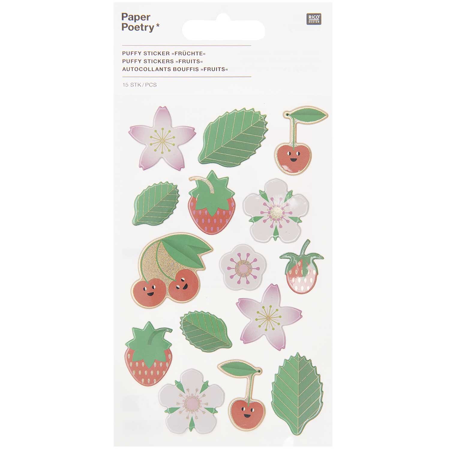 Paper Poetry 3D-Sticker Erdbeeren & Kirschen 14 Stück