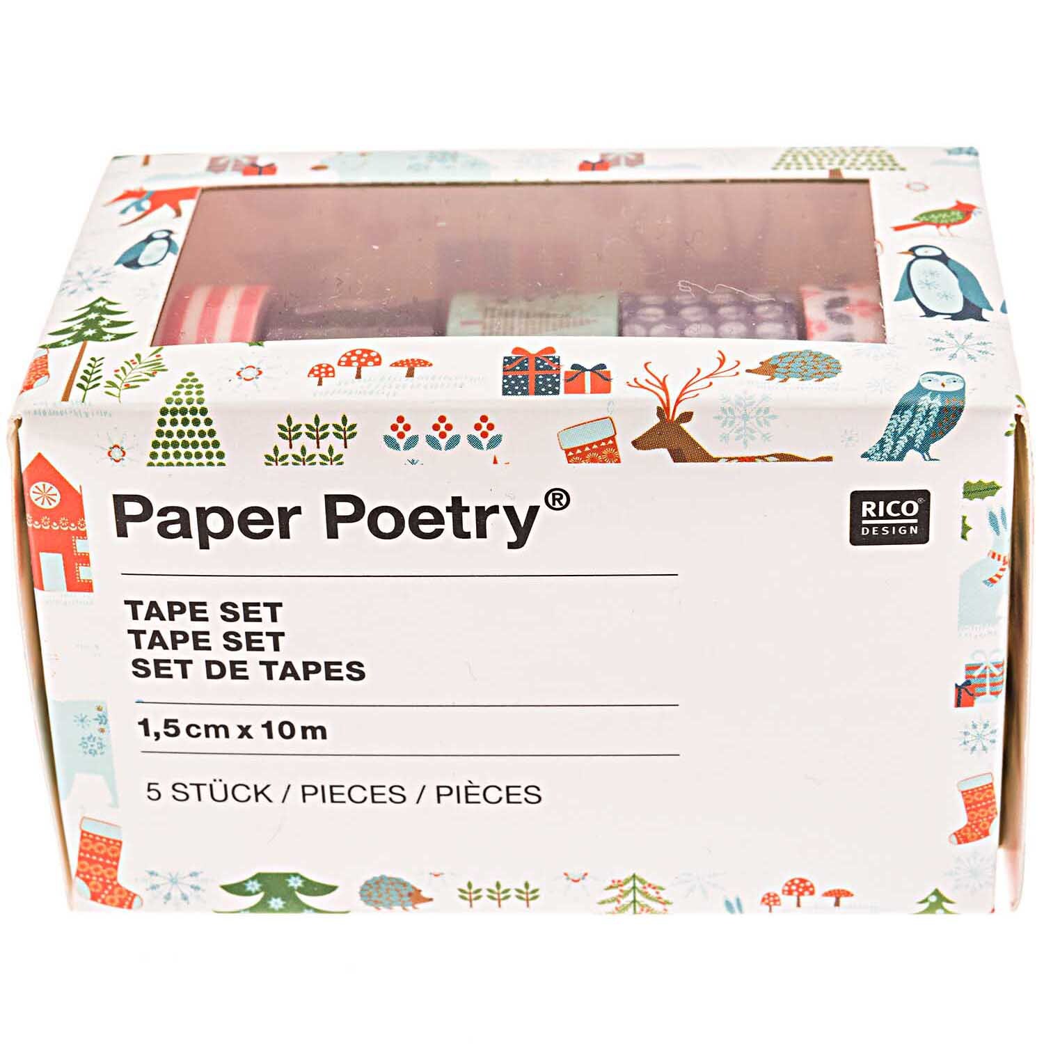 Paper Poetry Tape Set Winterwald blau-rot 1,5cm 10m 5 Stück