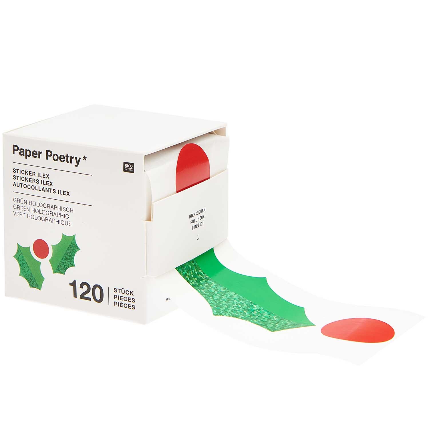 Rico Design Paper Poetry Sticker Ilex 120 Stück auf der Rolle Hot Foil