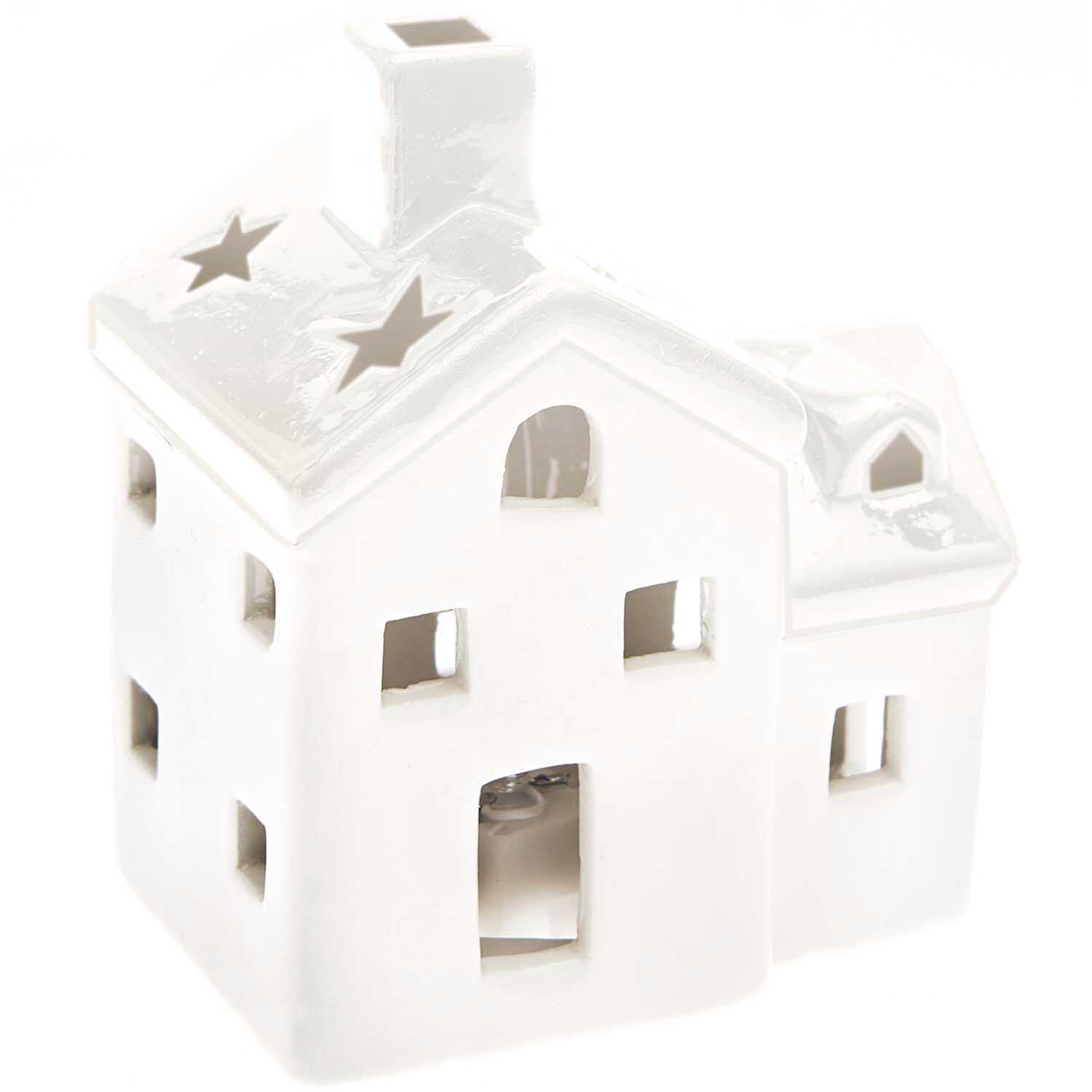 Keramik-Kerzenhalter Haus weiß 9x7x10,5cm