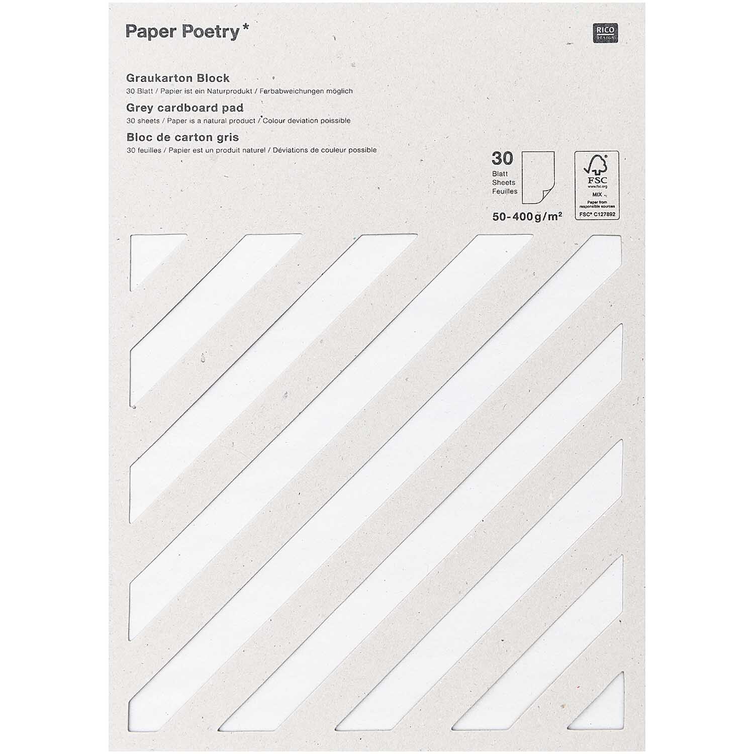Paper Poetry Graukarton Block 30 Blatt 50-400g/m²