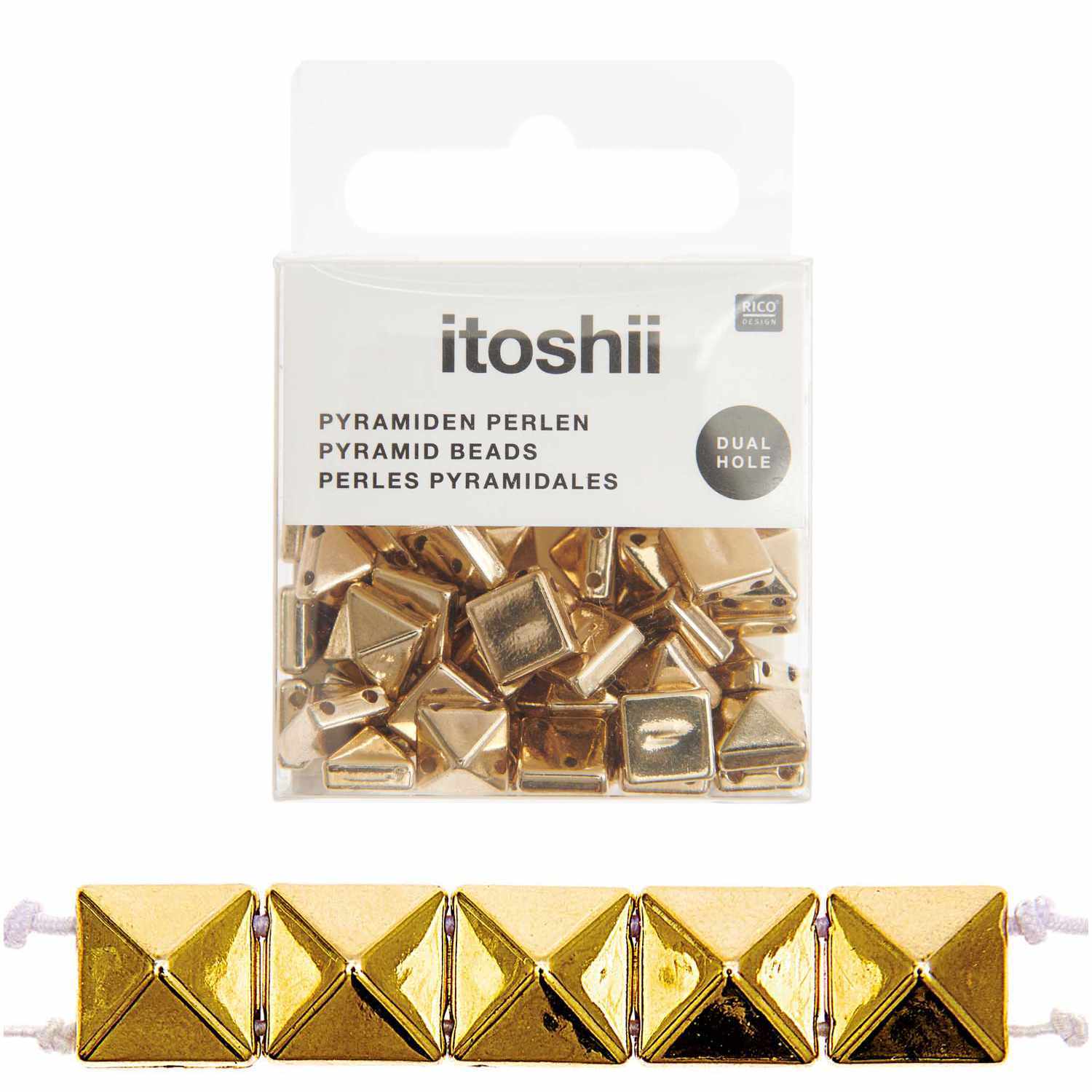 itoshii Pyramiden Perlen quadratisch gold