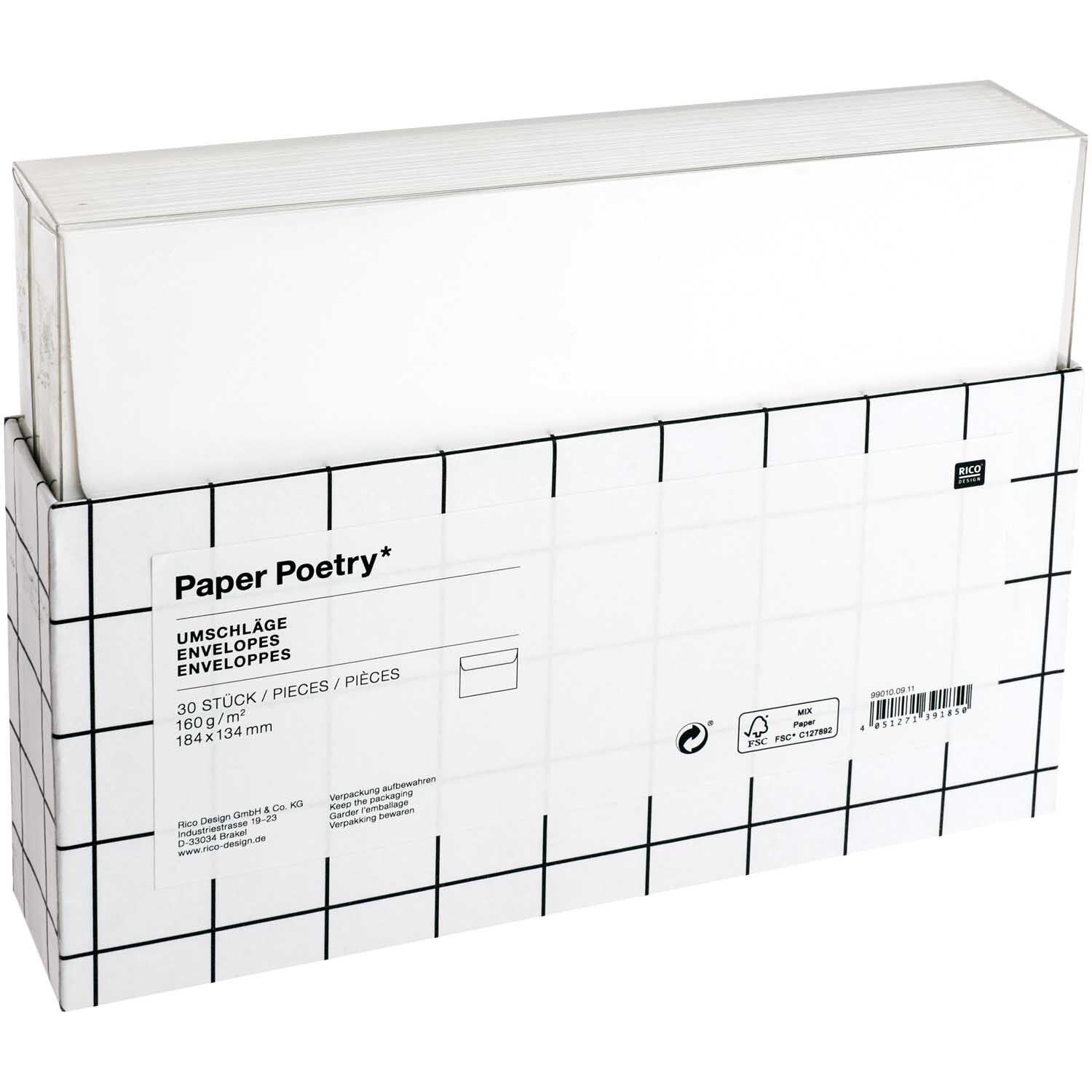 Paper Poetry Umschläge weiß 18,4x13,4cm 160g/m² 30 Stück