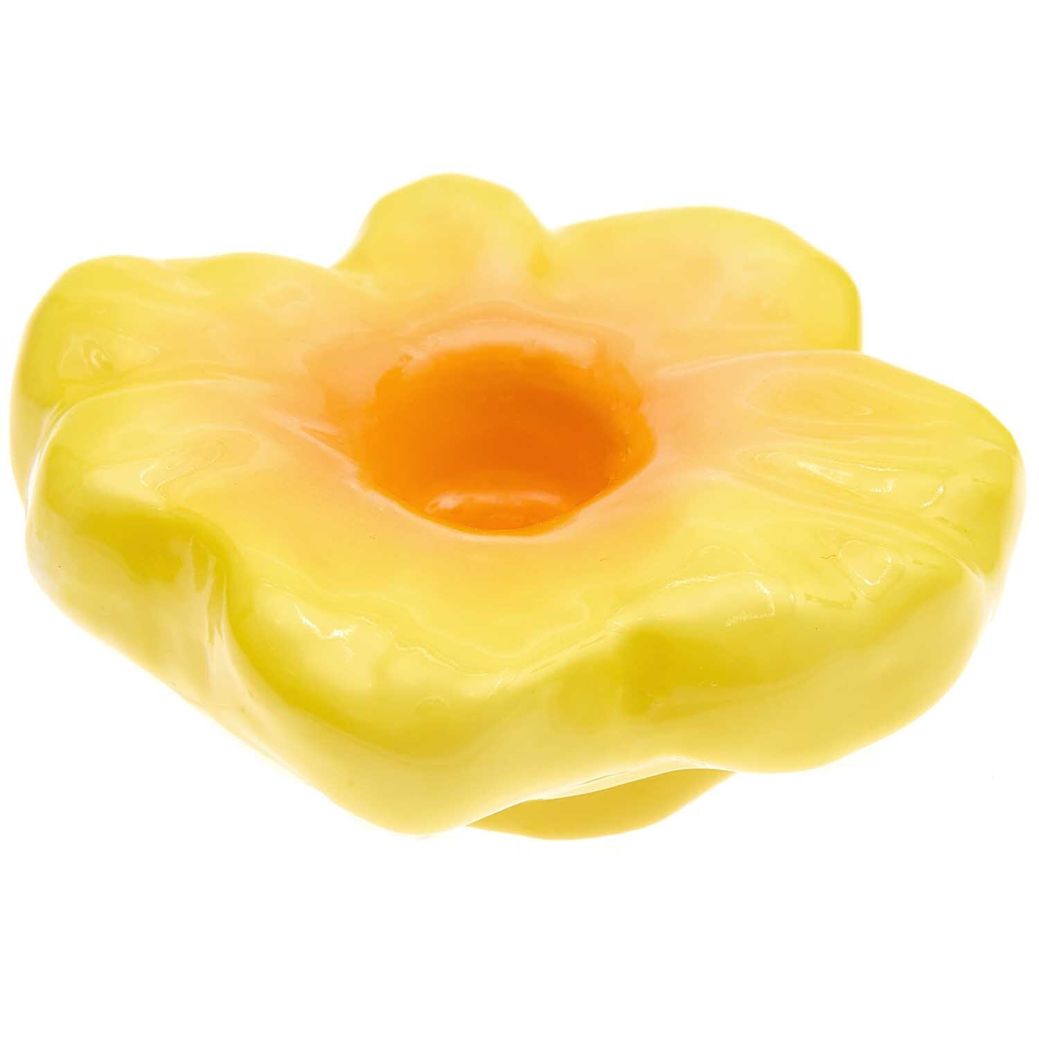 Keramik Kerzenhalter gelbe Blüte Ø8,5cm H3cm