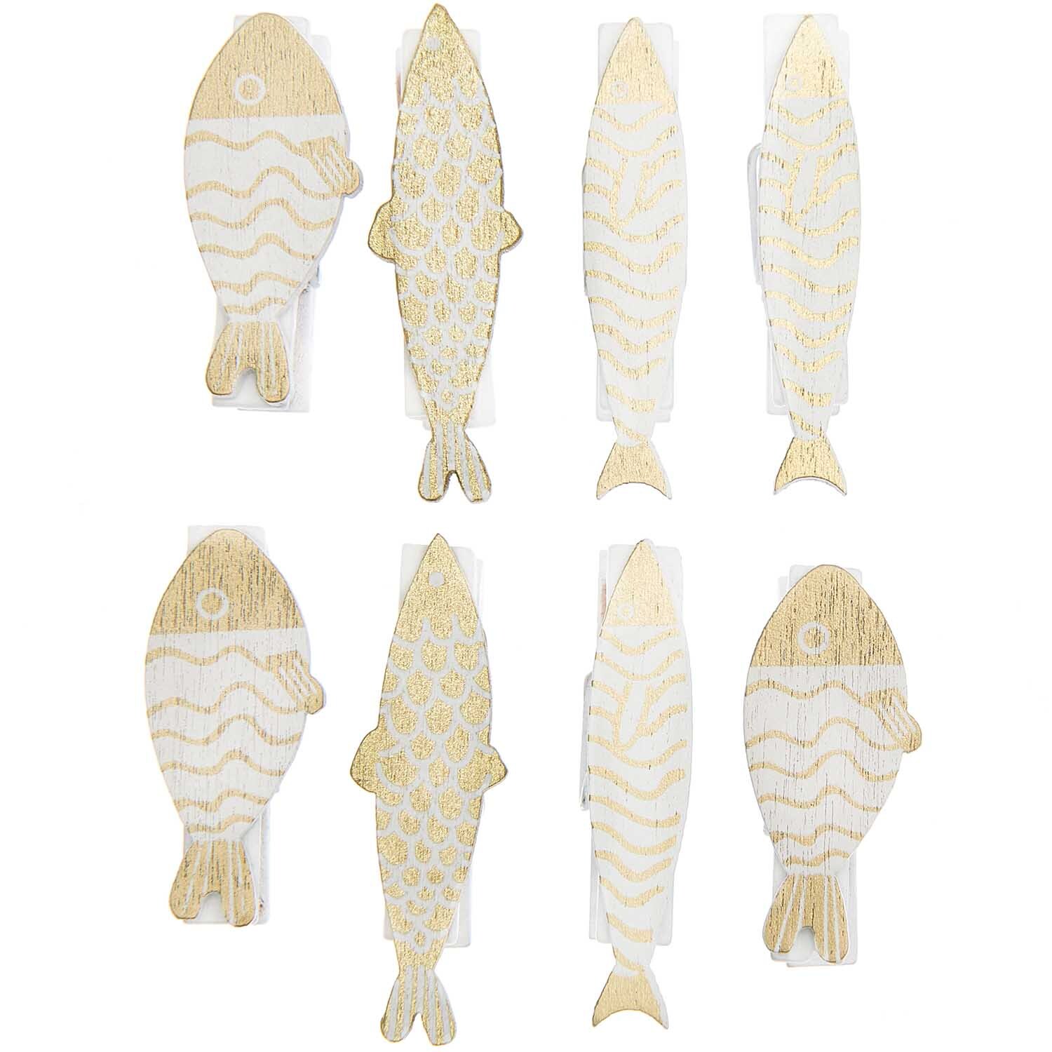 Dekoklammern Fisch Mix gold-weiß 7x35mm 8 Stück