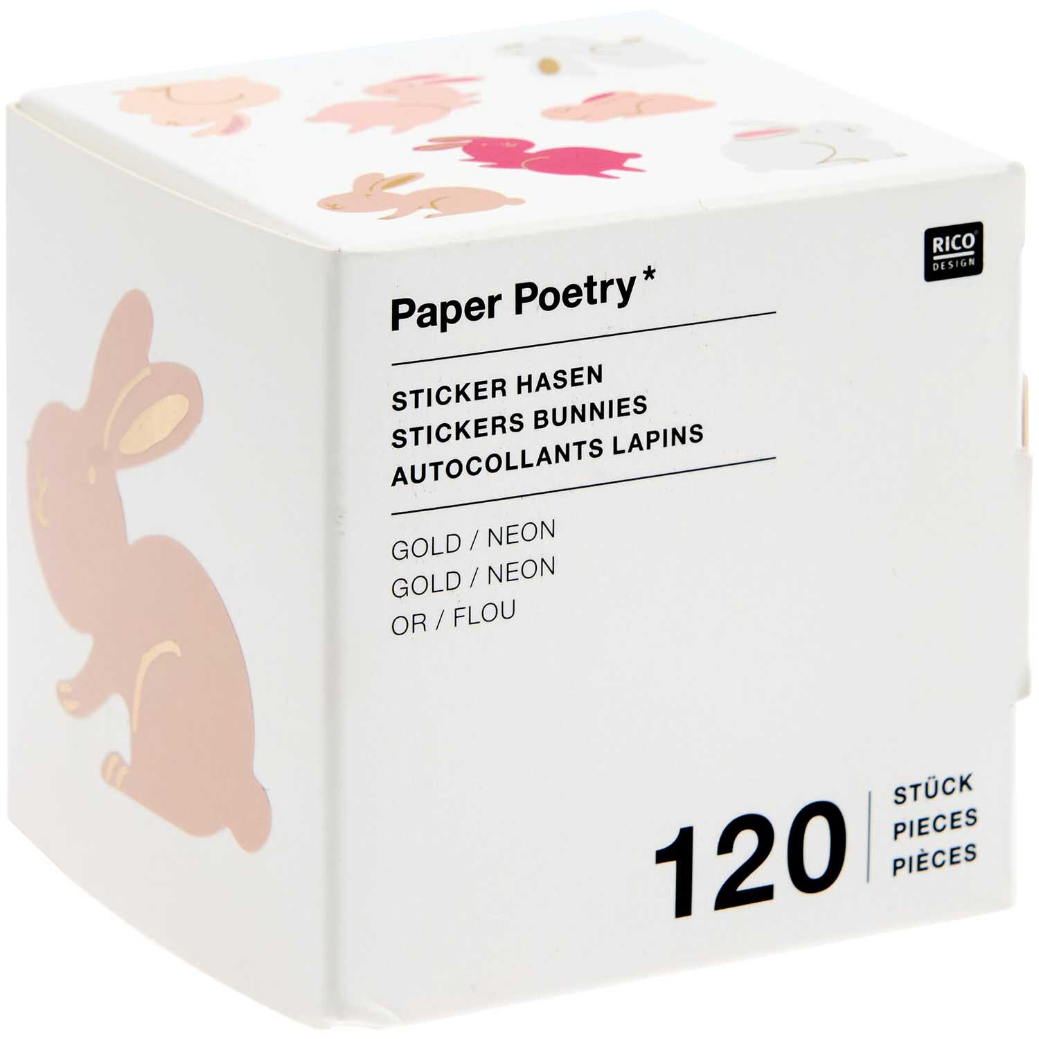 Paper Poetry Sticker Hasen 5cm 120 Stück auf der Rolle Hot Foil