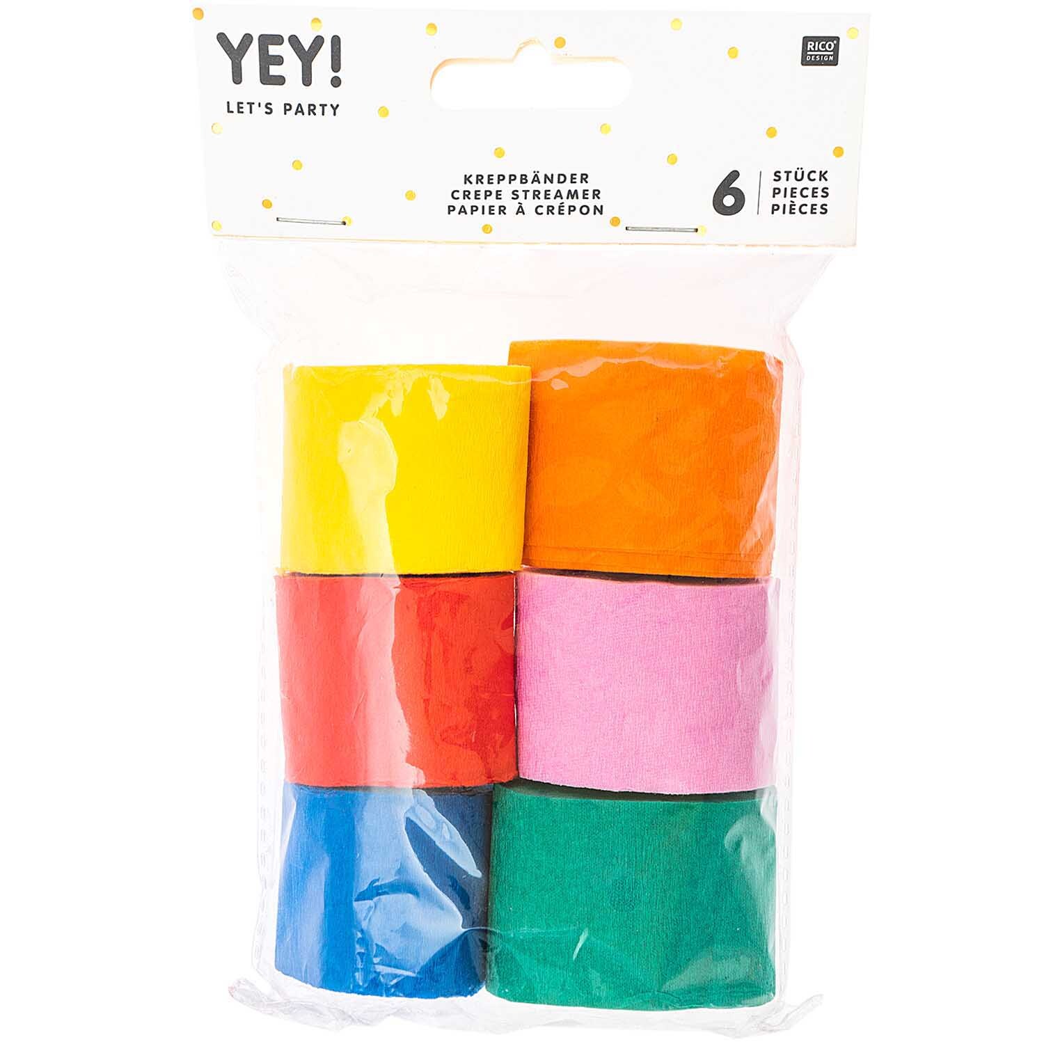 Kreppbänder Mix mehrfarbig 3,5cm 10m 6 Stück