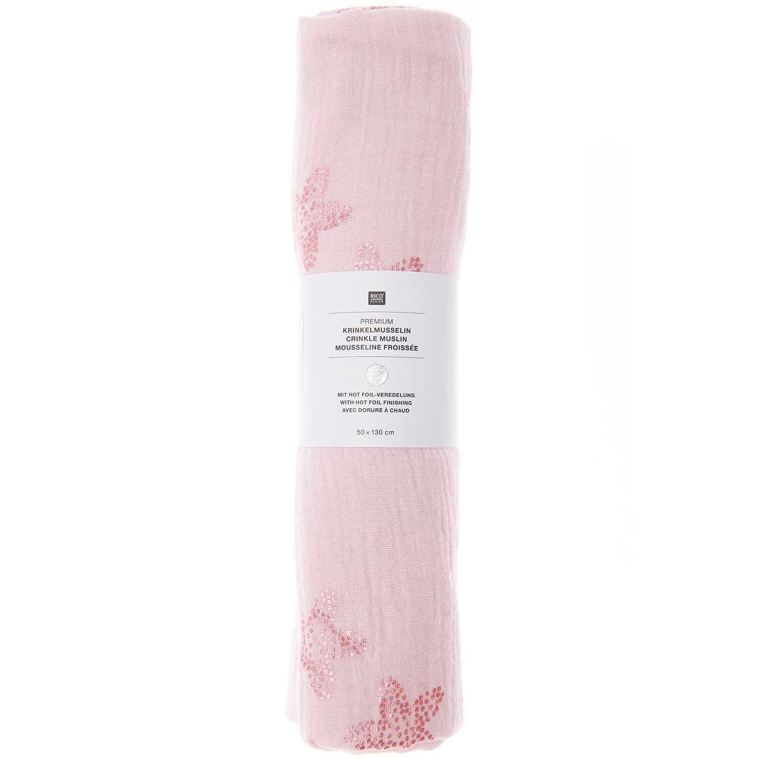Stoffabschnitt Krinkelmusselin rosa 50x140cm Hot Foil