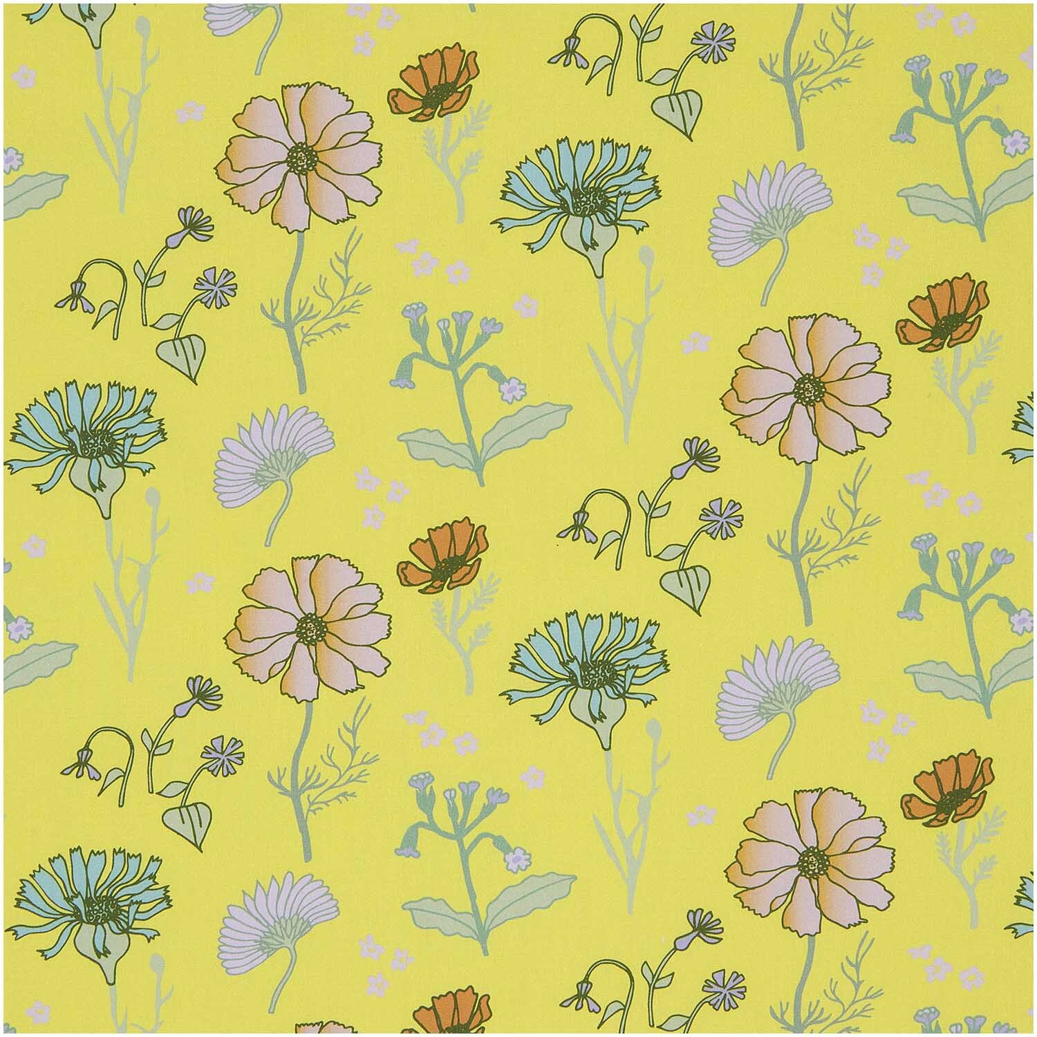 Stoffabschnitt Baumwoll-Popelin Blumen Gelb