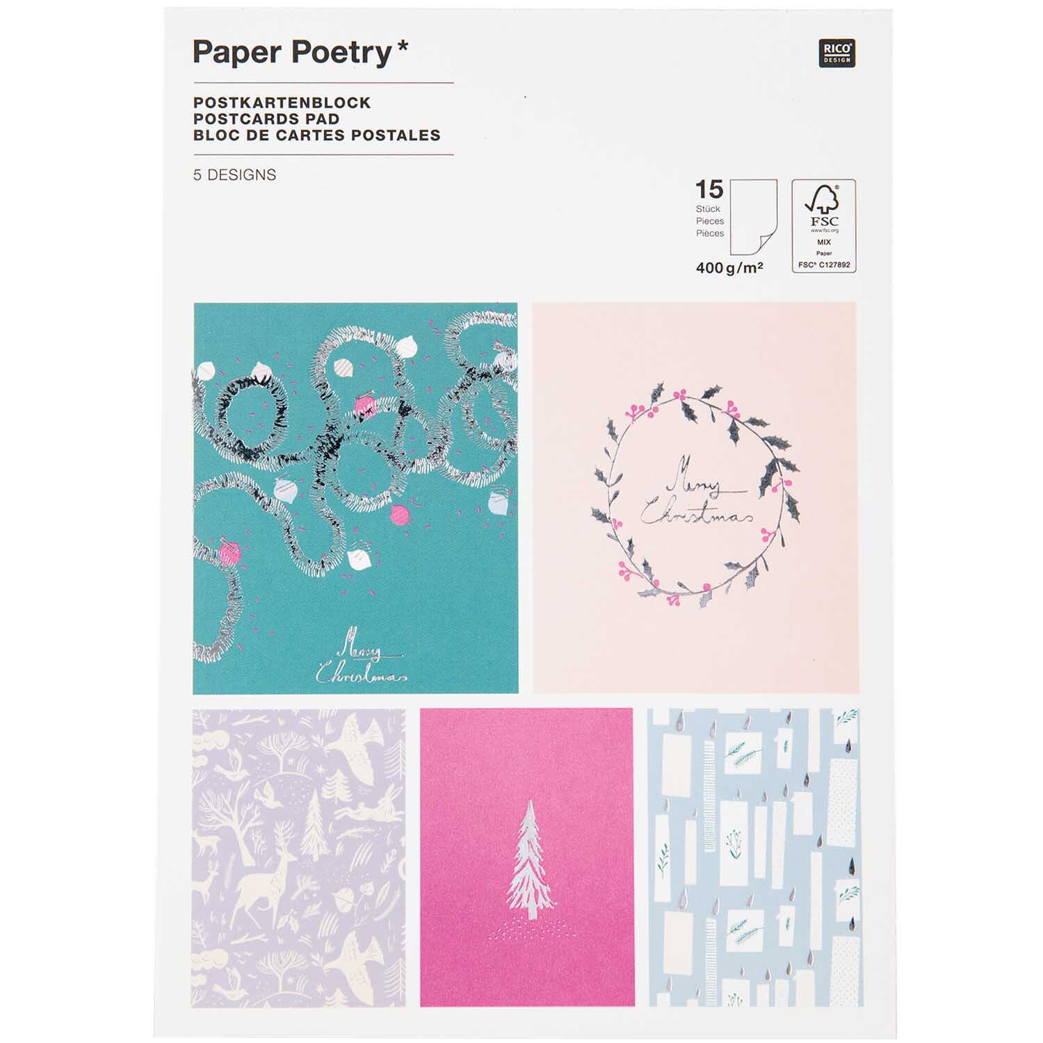 Paper Poetry Postkartenblock Nostalgic Christmas pastell 12,5x17,6cm