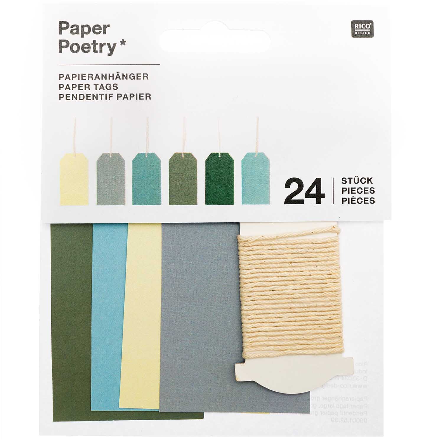 Paper Poetry Papieranhänger groß grün 4,5x8cm 24 Stück