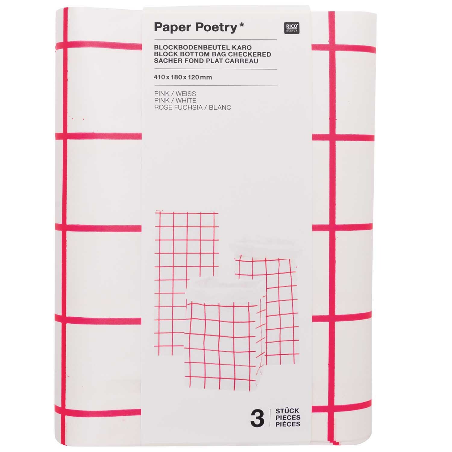 Paper Poetry Maxi-Blockbodenbeutel S Karo 41x18x12cm 3 Stück