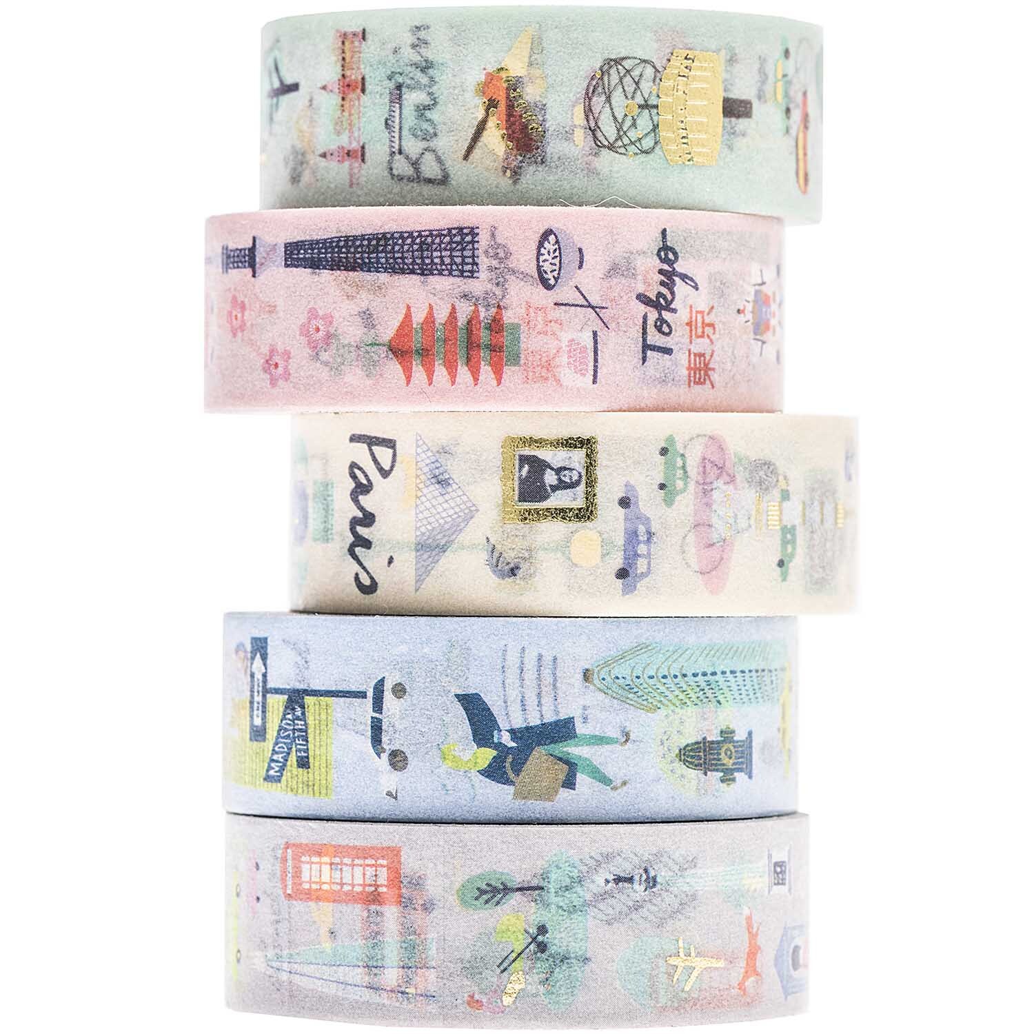 Paper Poetry Tape Set Cities 1,5cm 10 m 5 Stück