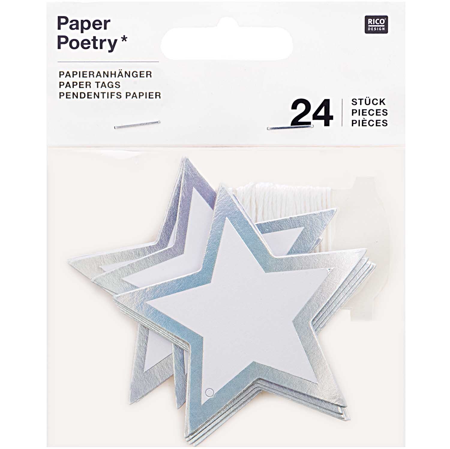 Paper Poetry Papieranhänger Stern mit Hot Foil 6,5x6,5cm 24 Stück