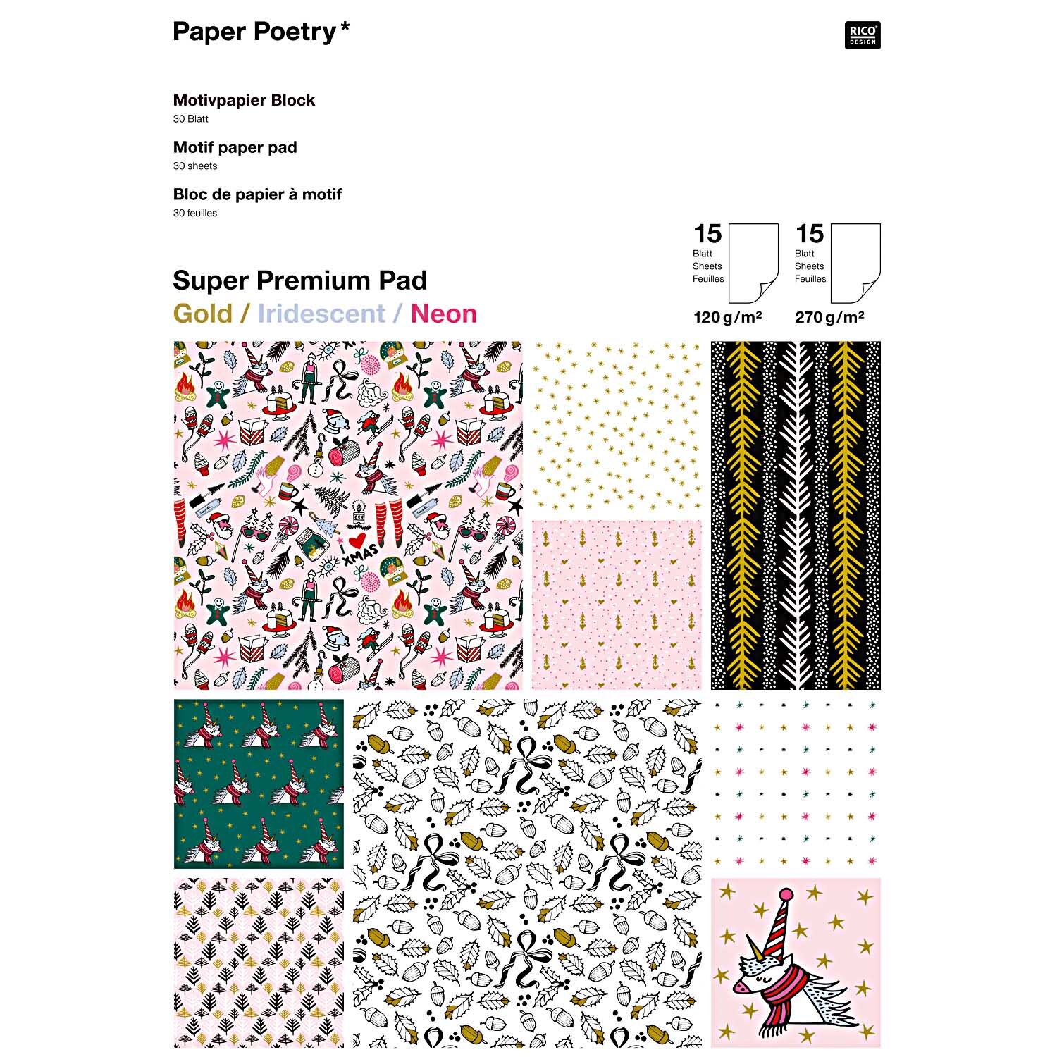 Paper Poetry Motivpapier Block Magical Christmas 21x29,5cm 30 Blatt