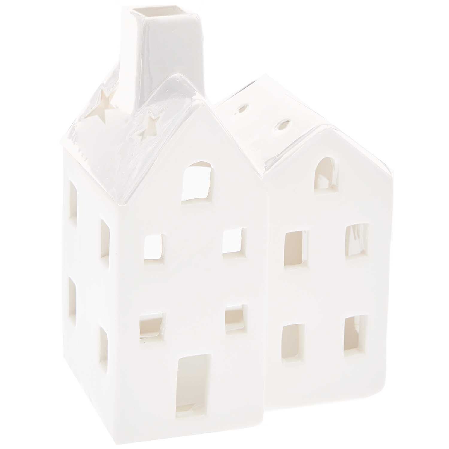 Keramik-Kerzenhalter Haus weiß 10,5x8,5x14,5cm