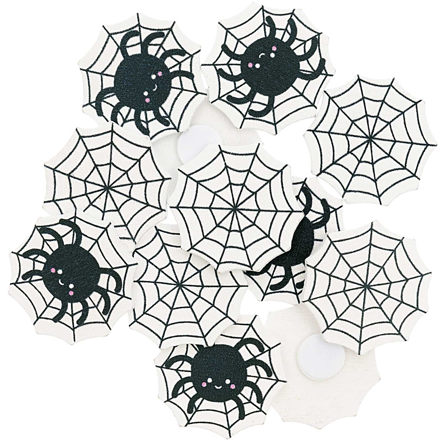 Holzsticker Spinnennetz Mix schwarz-weiß 12 Stück