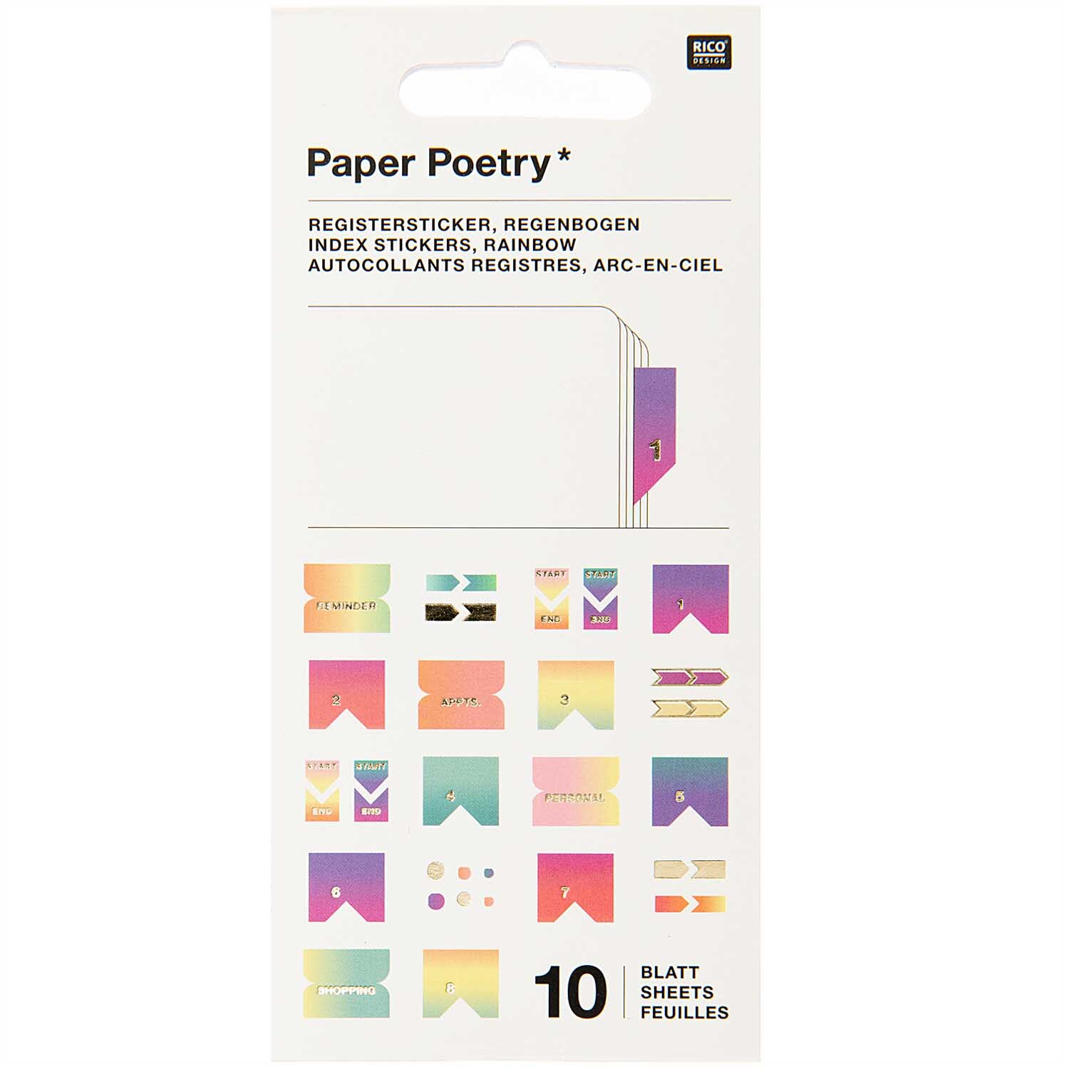 Paper Poetry Stickerbuch Register pastell 10 Blatt
