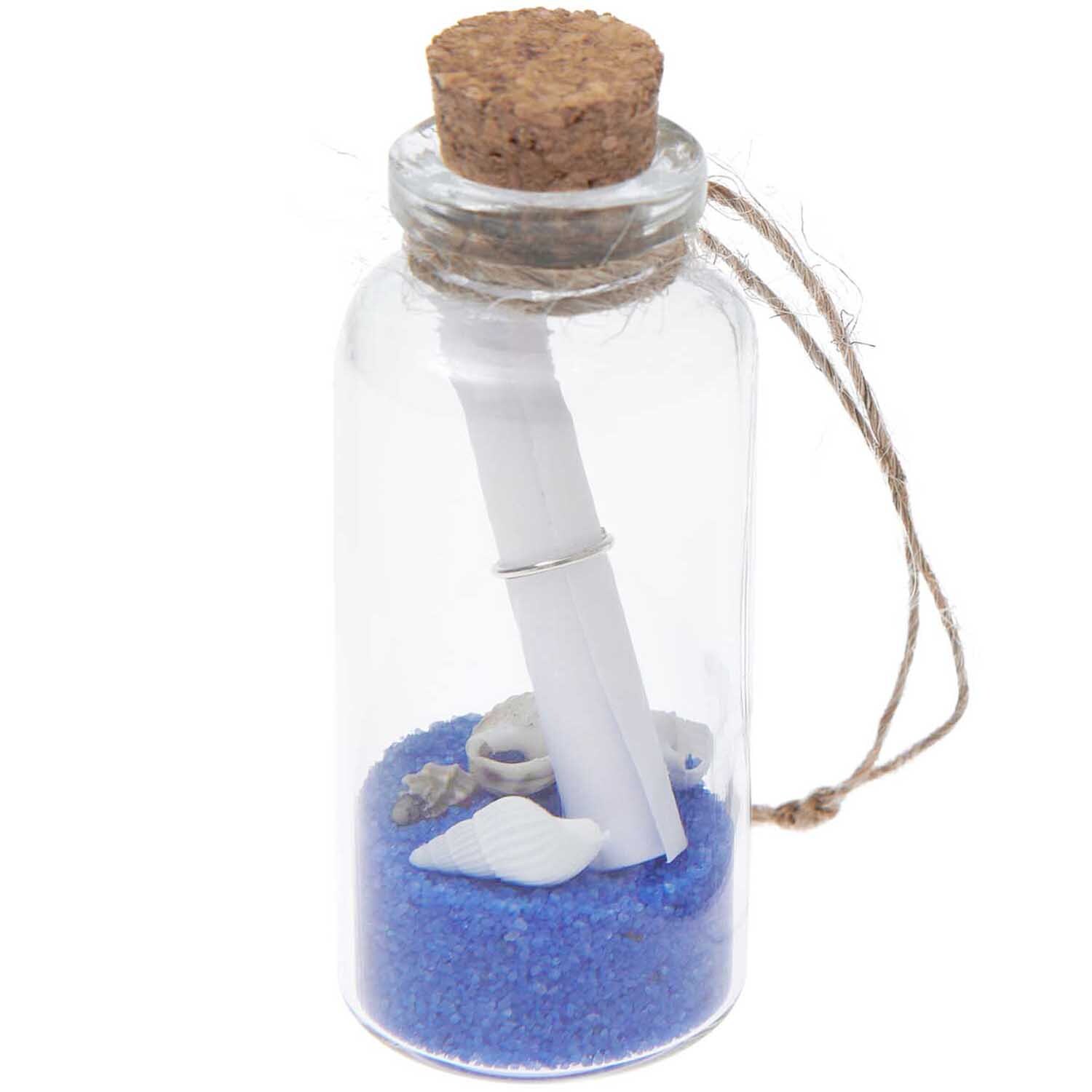 Hänger Flaschenpost mit Sand und Muscheln blau 6,5cm