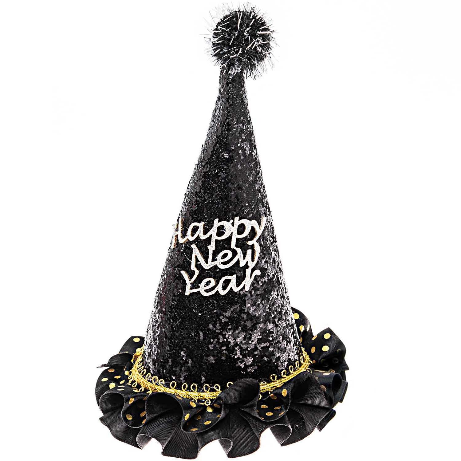 Partyhut Happy New Year Schwarz 11x11x19cm