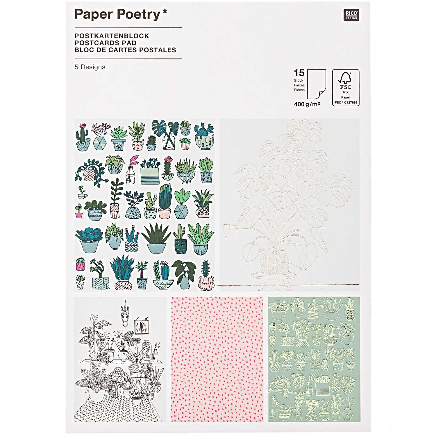 Paper Poetry Postkartenblock Hygge Plants 12,5x17,6cm