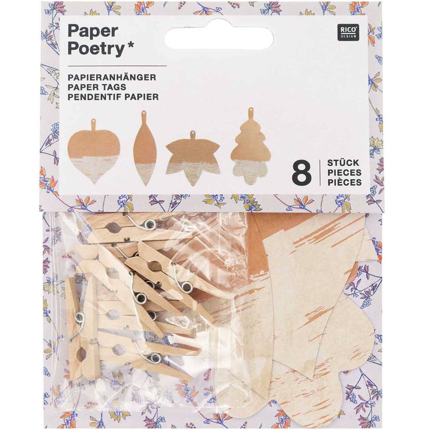 Paper Poetry Papieranhänger Blätter Kraftpapier 8 Stück