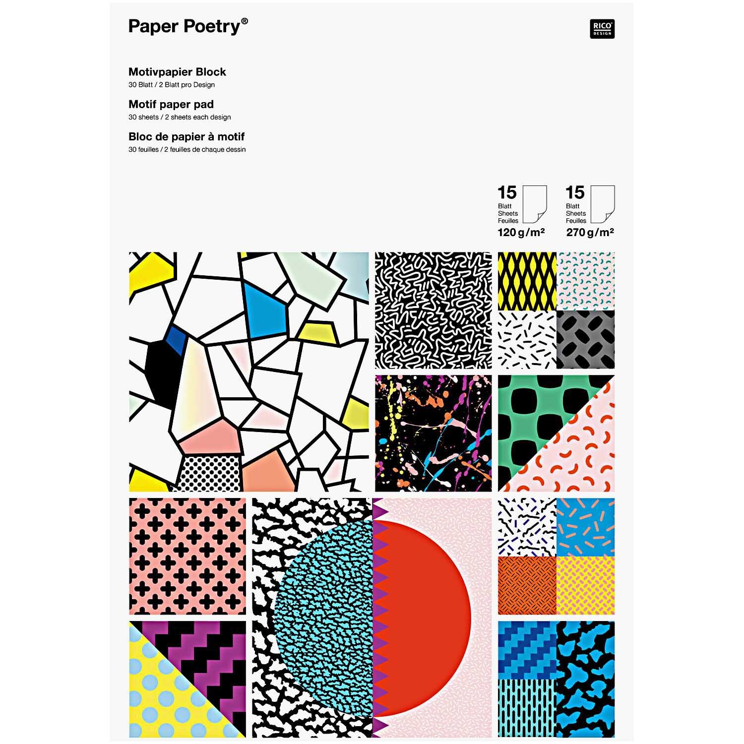Paper Poetry Motivpapier Block 90er 21x30cm 30 Blatt