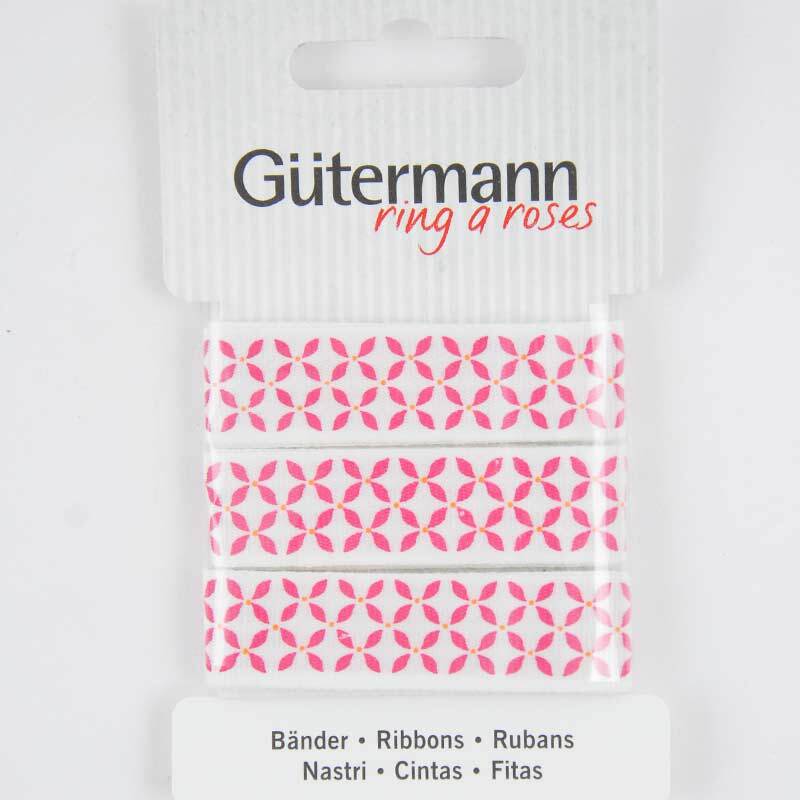 Baumwollband Muster pink 15mm 2m