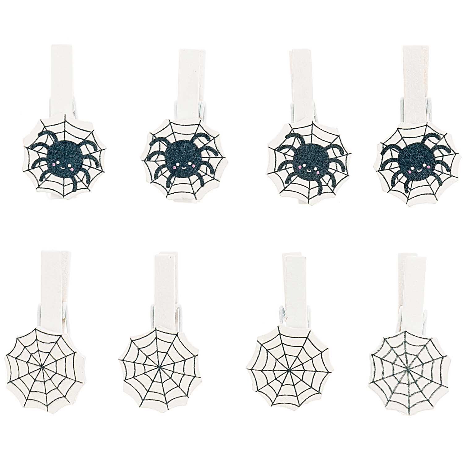 Holzclips Spinnennetz Mix schwarz-weiß 8 Stück