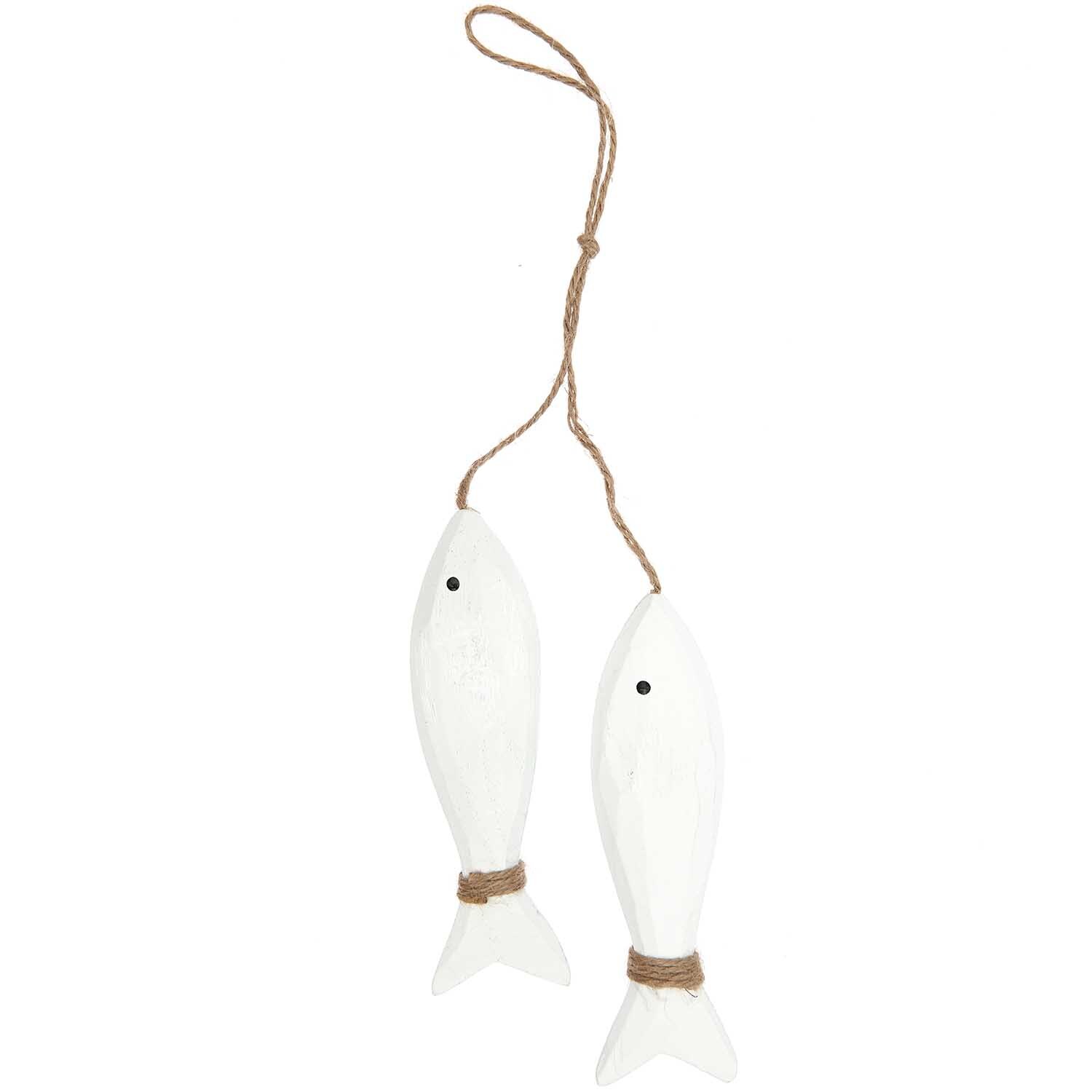 Holzhänger Fische mit Juteband weiß 19x5cm