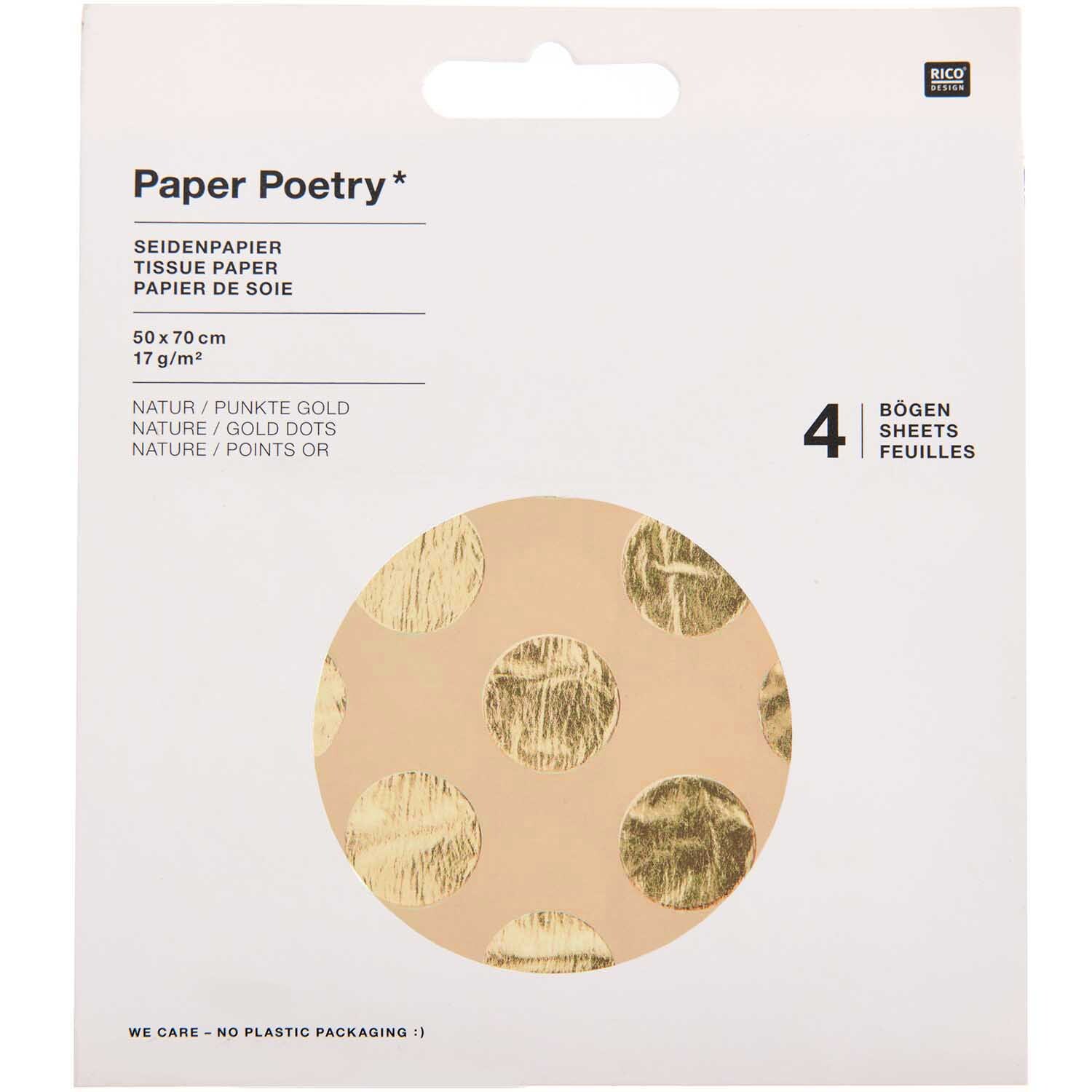 Paper Poetry Seidenpapier natur Punkte gold 70x50cm 4 Bogen Hot Foil