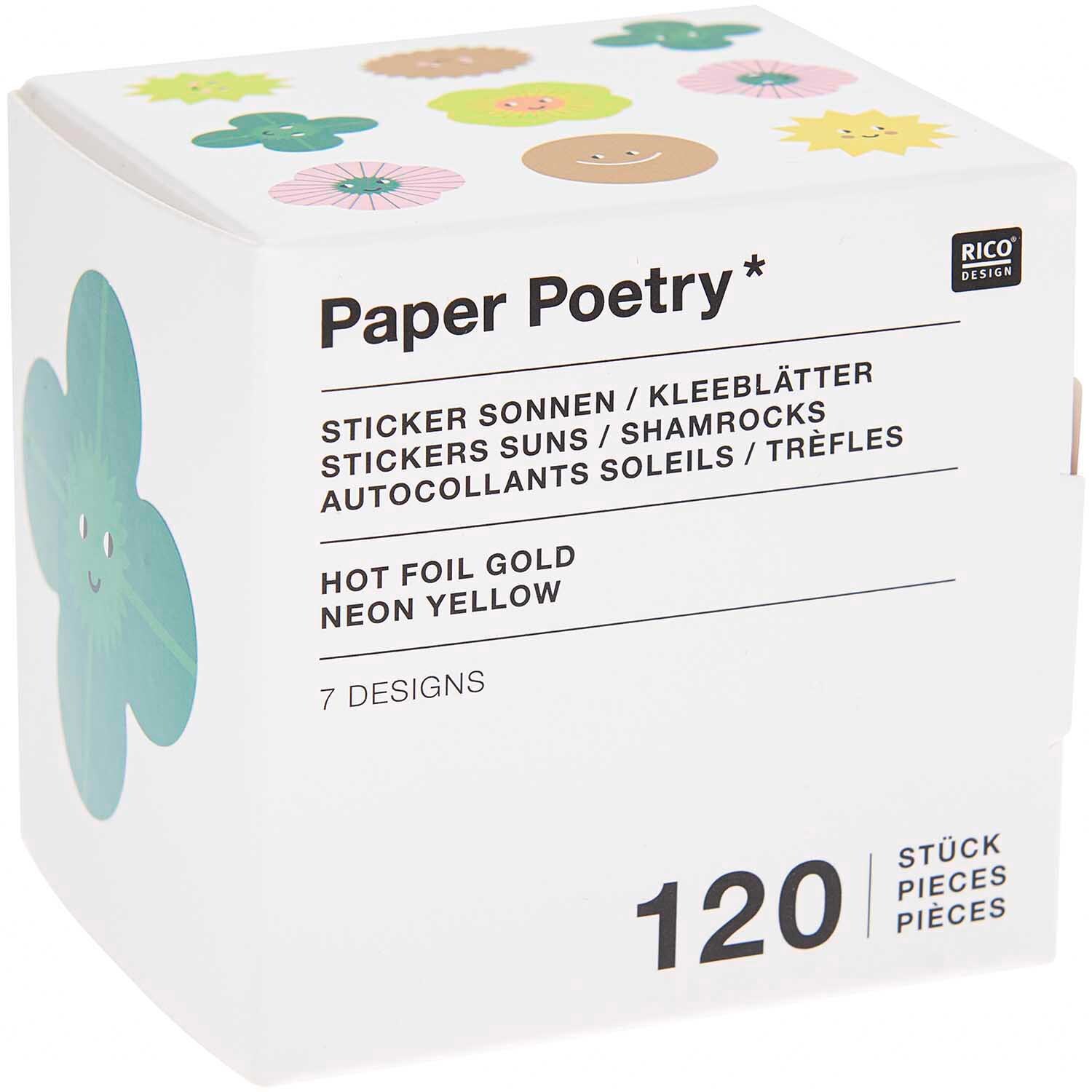 Paper Poetry Sticker Sonnen & Kleeblätter 5,5cm 120 Stück auf der Rolle
