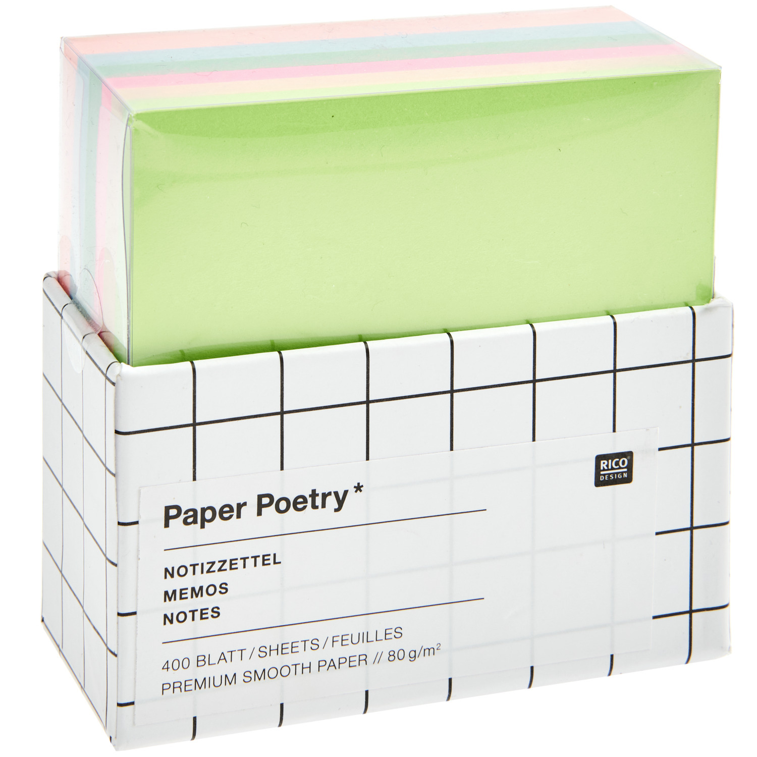 Paper Poetry Notizzettel-Box pink, türkis, gelb 