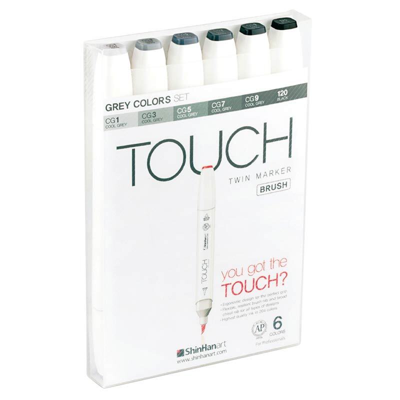 Twin Brush Marker Grey Colors 6teilig