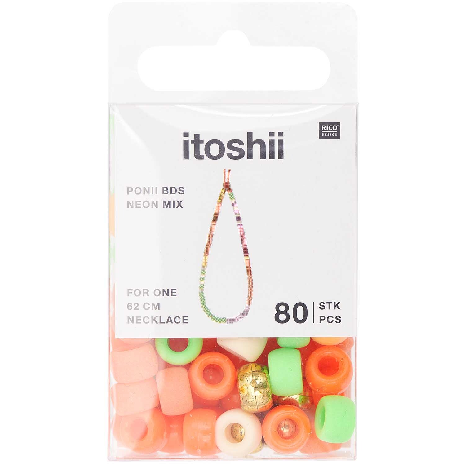 itoshii - Ponii Beads Neon Mix 9x6mm 80 Stück