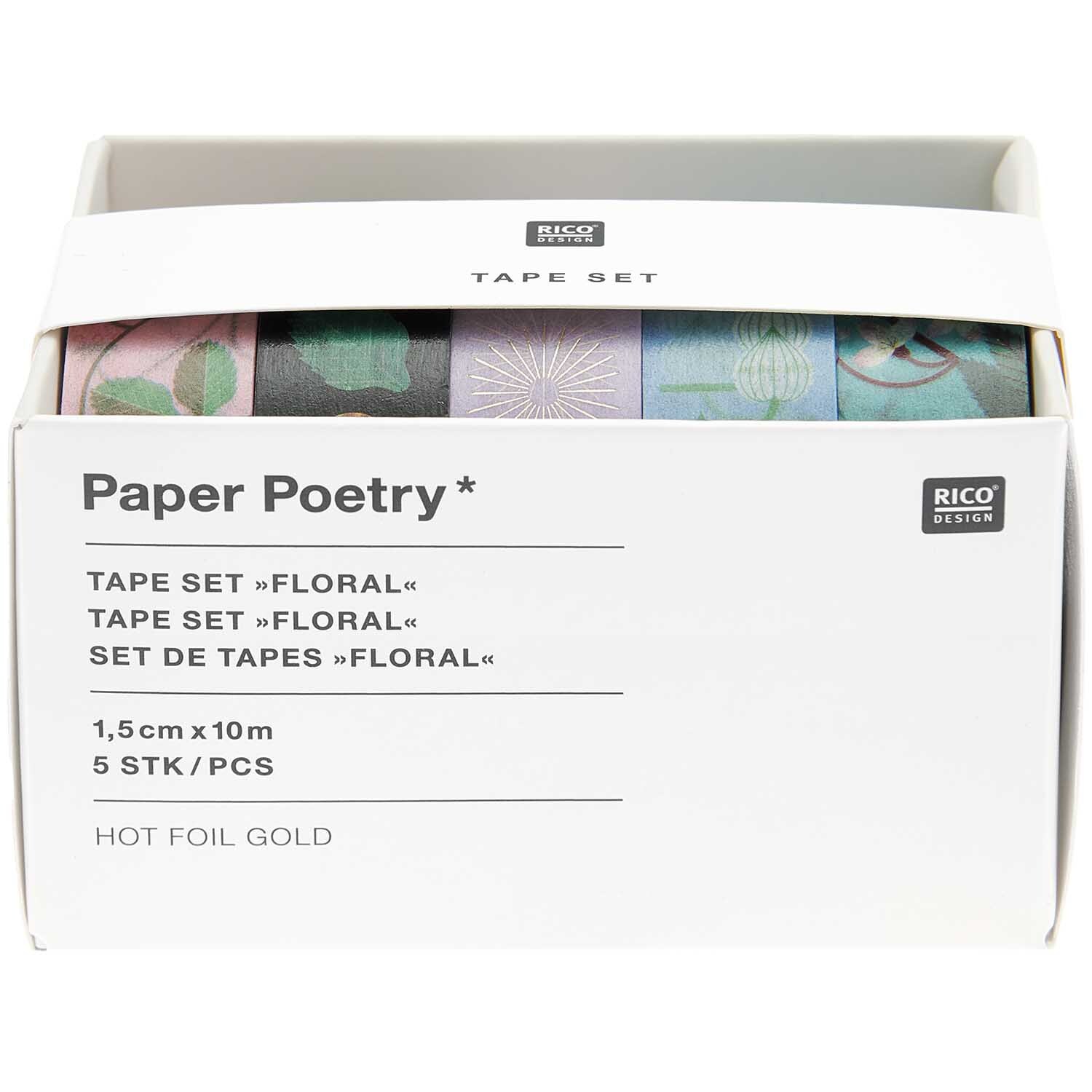 Paper Poetry Tape Set Floral 15mm 10m 5-teilig
