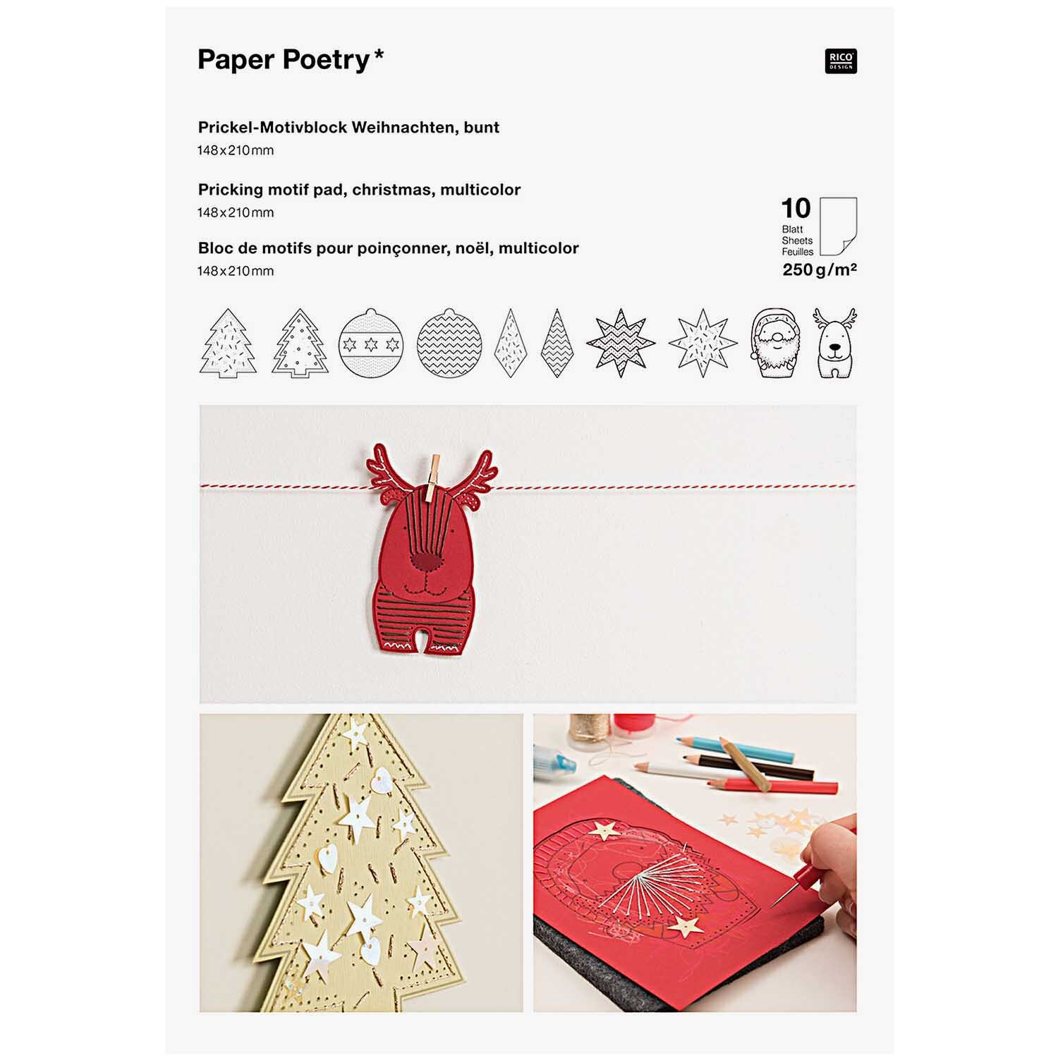 Paper Poetry Prickelblock Weihnachten mehrfarbig 21x14,8cm 10 Seiten