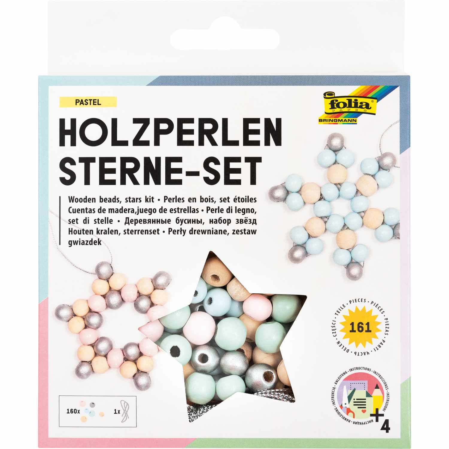 Holzperlen Stern-Set pastel 161teilig