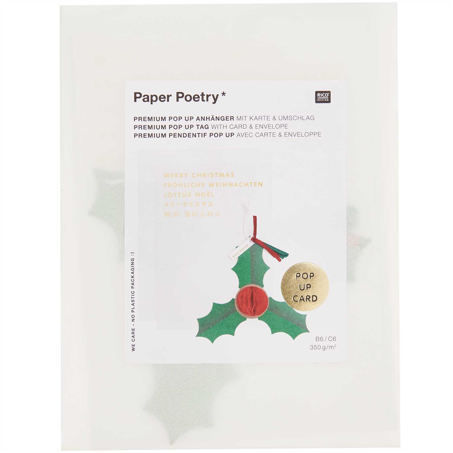 Paper Poetry Kartenset mit Pop-Up Anhänger Ilex B6