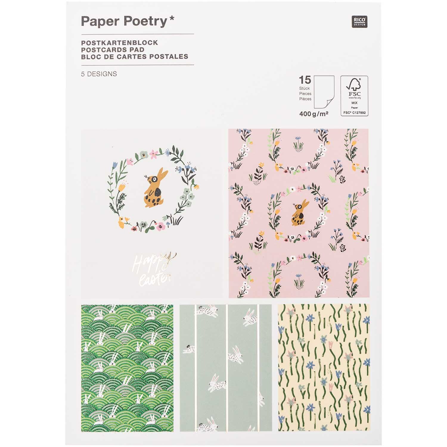 Paper Poetry Postkartenblock Bunny Hop 15 Stück