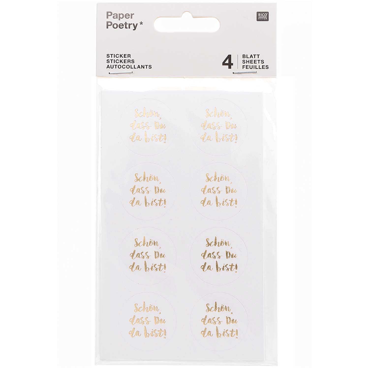 Paper Poetry Sticker Schön dass du da bist weiß 4 Blatt