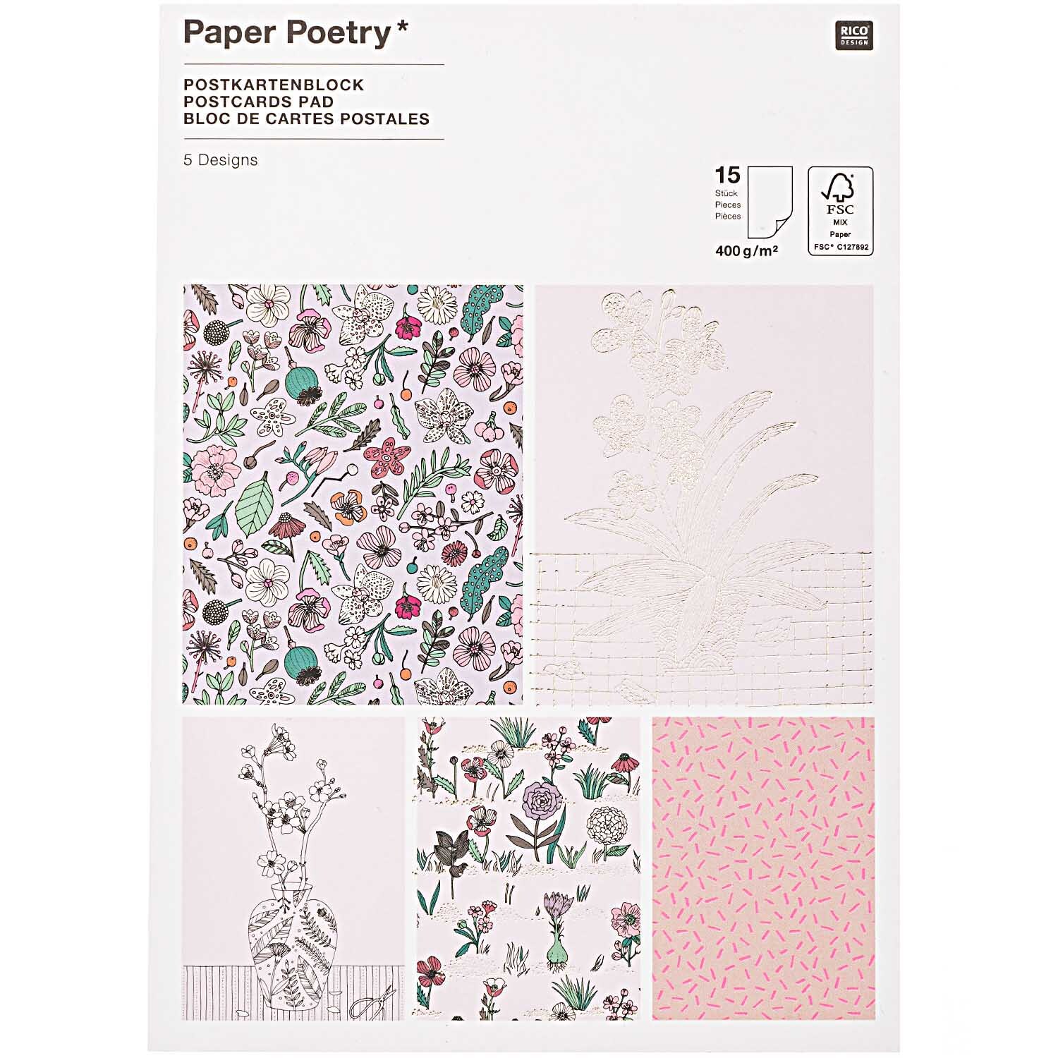 Paper Poetry Postkartenblock Hygge Flowers 12,5x17,6cm