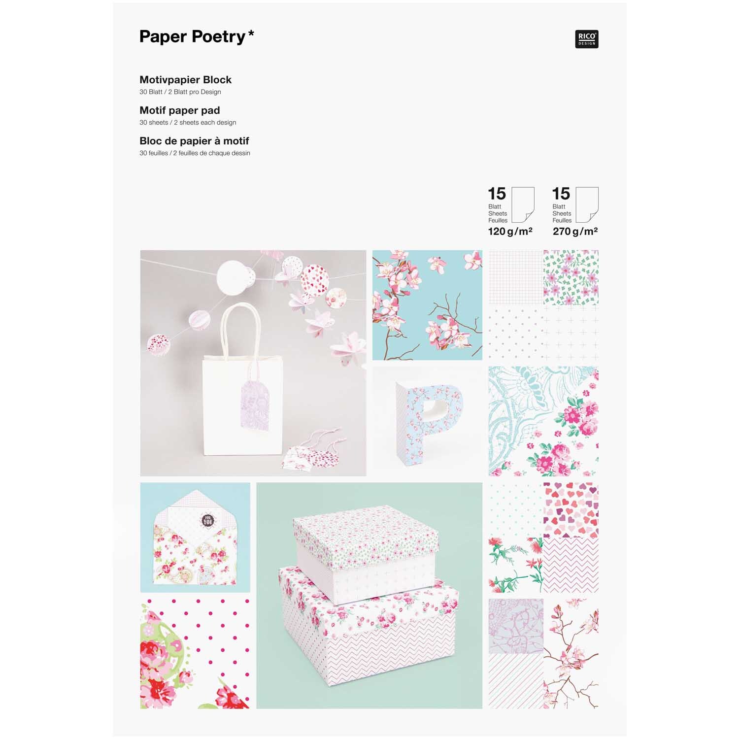 Paper Poetry Motivpapier Block Floral 21x30cm 30 Blatt