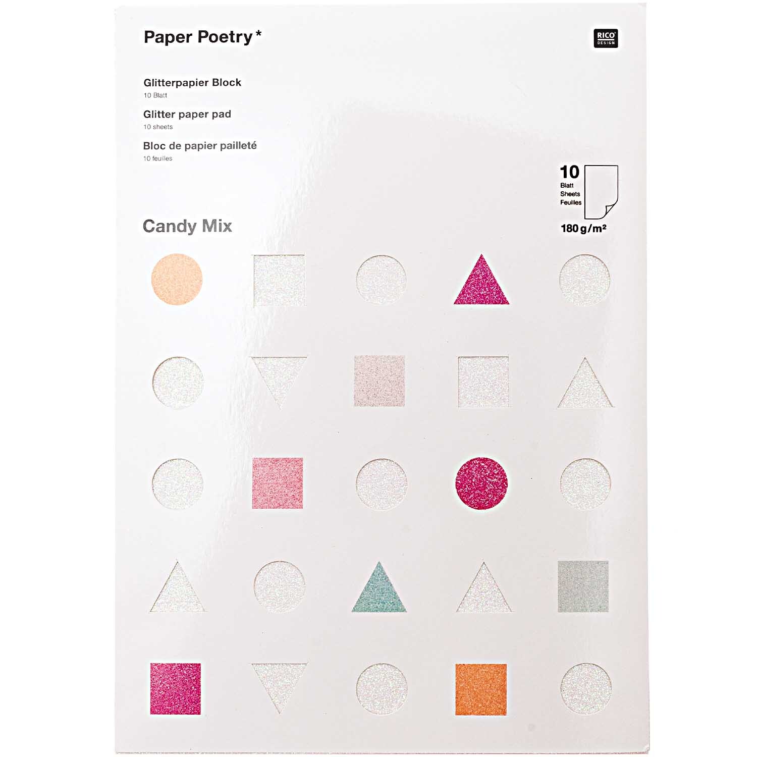 Paper Poetry Glitterpapierblock Candy Mix DIN A4 10 Blatt