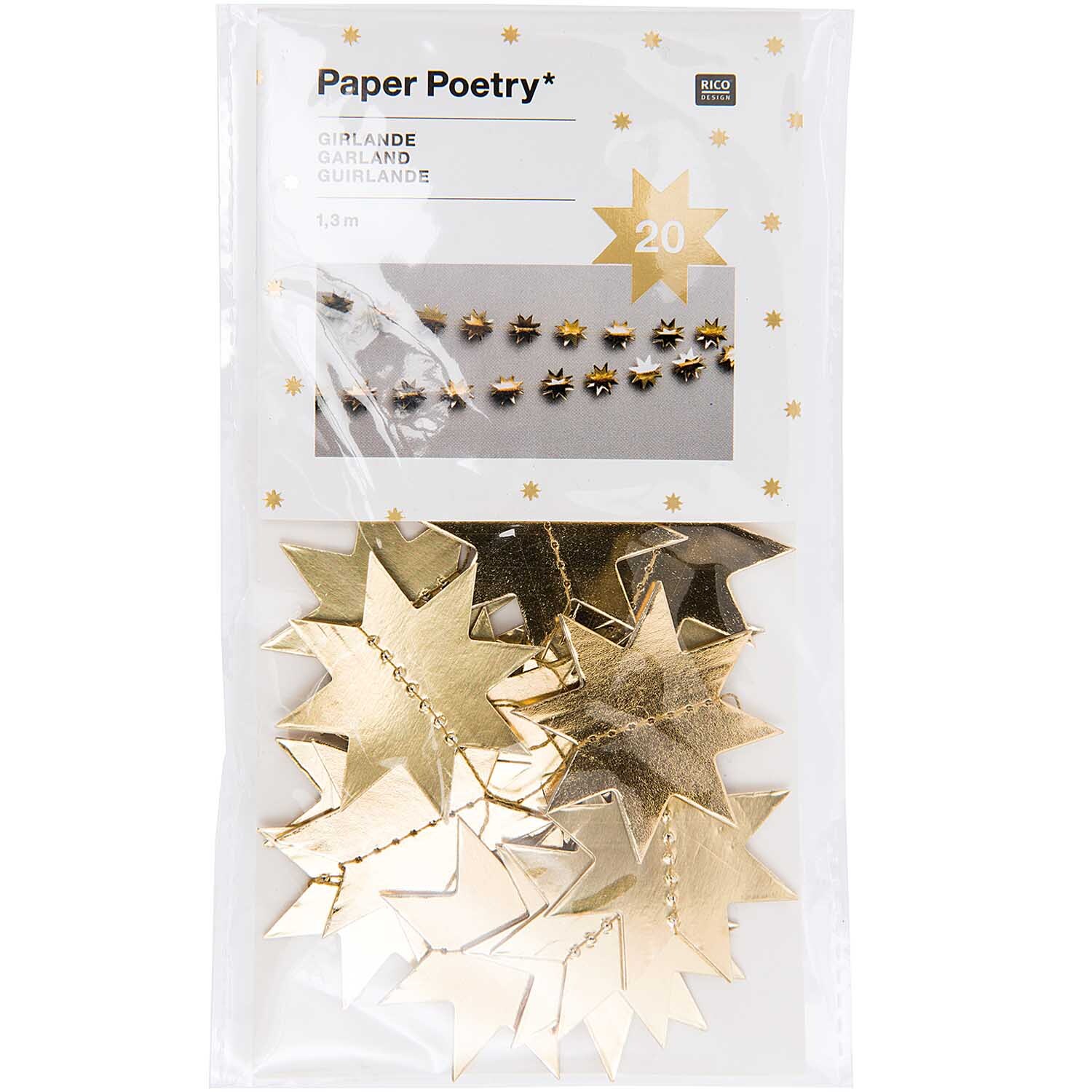 Paper Poetry Girlande Sterne 1,3m Hot Foil