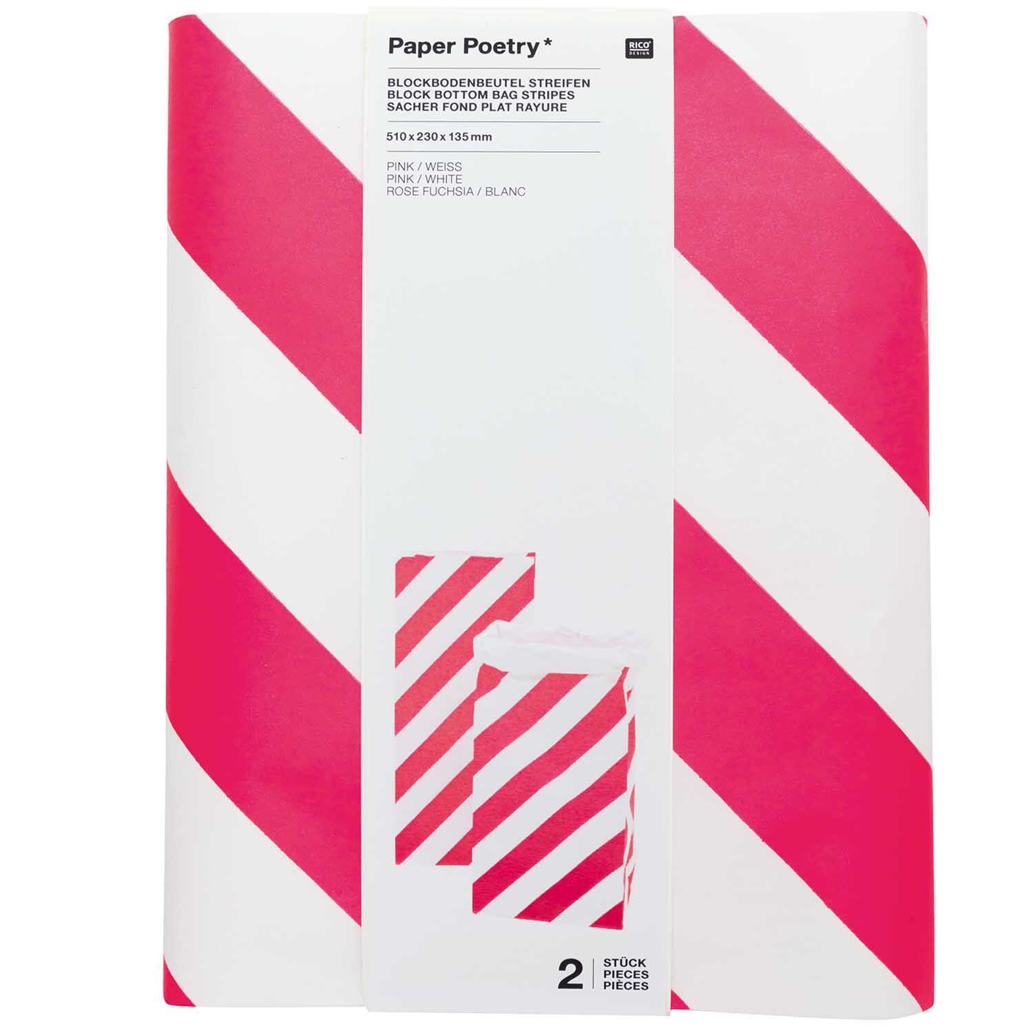 Paper Poetry Maxi-Blockbodenbeutel M Streifen 51x23x13,5cm 2 Stück