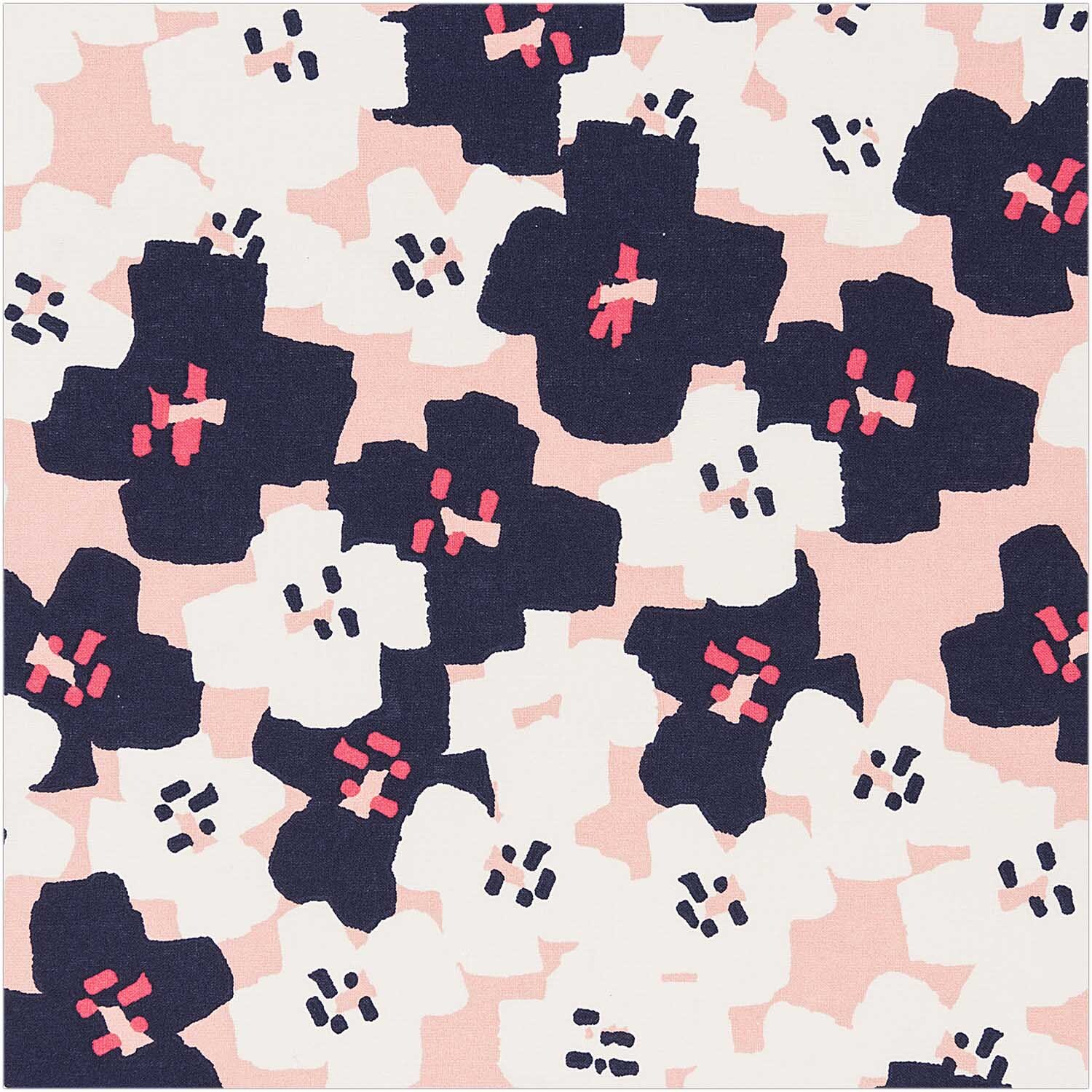 Druckstoff Okina Hana kleine Blumen pink-schwarz 140cm